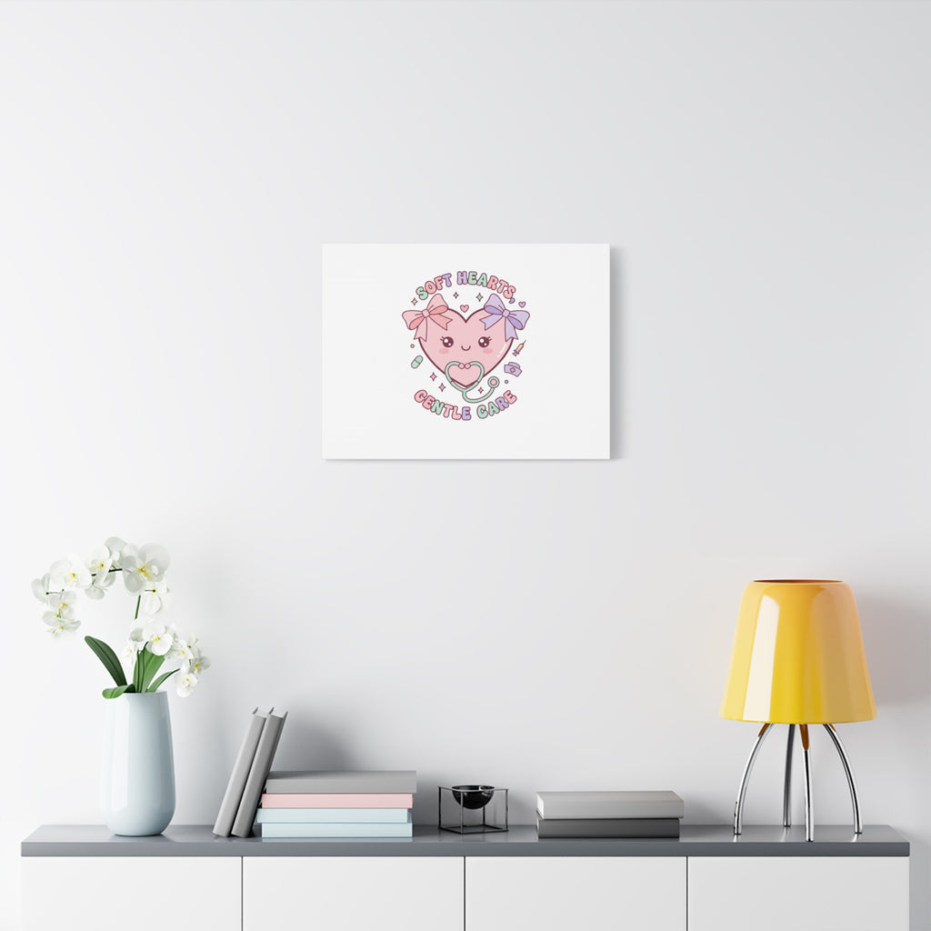 Soft Hearts Gentle Care Canvas, Cute Nurse Graphic | Pastel Coquette Medical Art 36" x 36" 1.25"