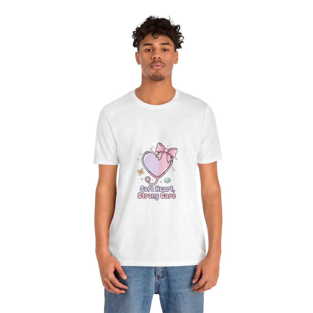 Soft Heart Strong Care T-Shirt | cute nurse graphic, pastel coquette medical shirt Navy