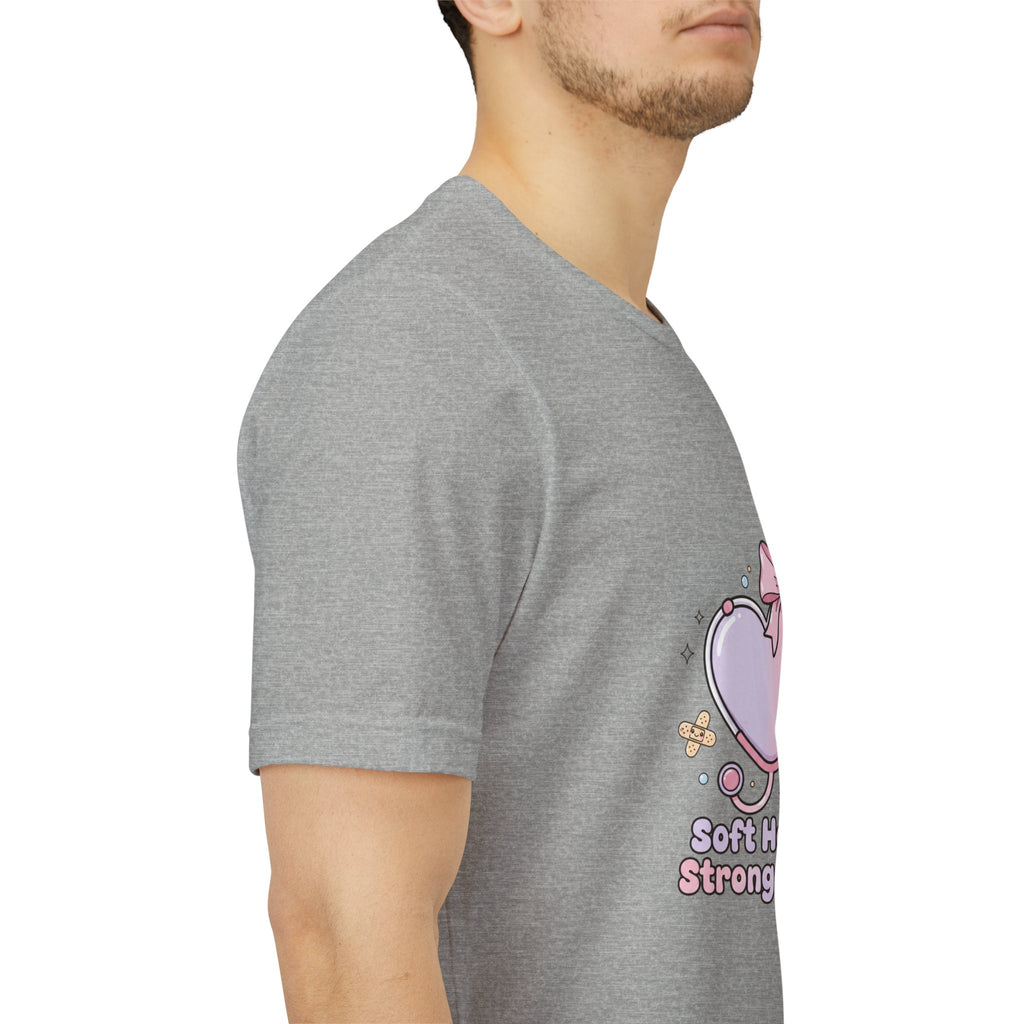 Soft Heart Strong Care T-Shirt | cute nurse graphic, pastel coquette medical shirt Navy