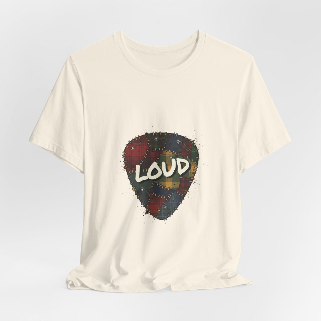 Loud Plaid Patchwork Guitar Pick Tee | Grunge Shirt, 90s Rock Revival Navy