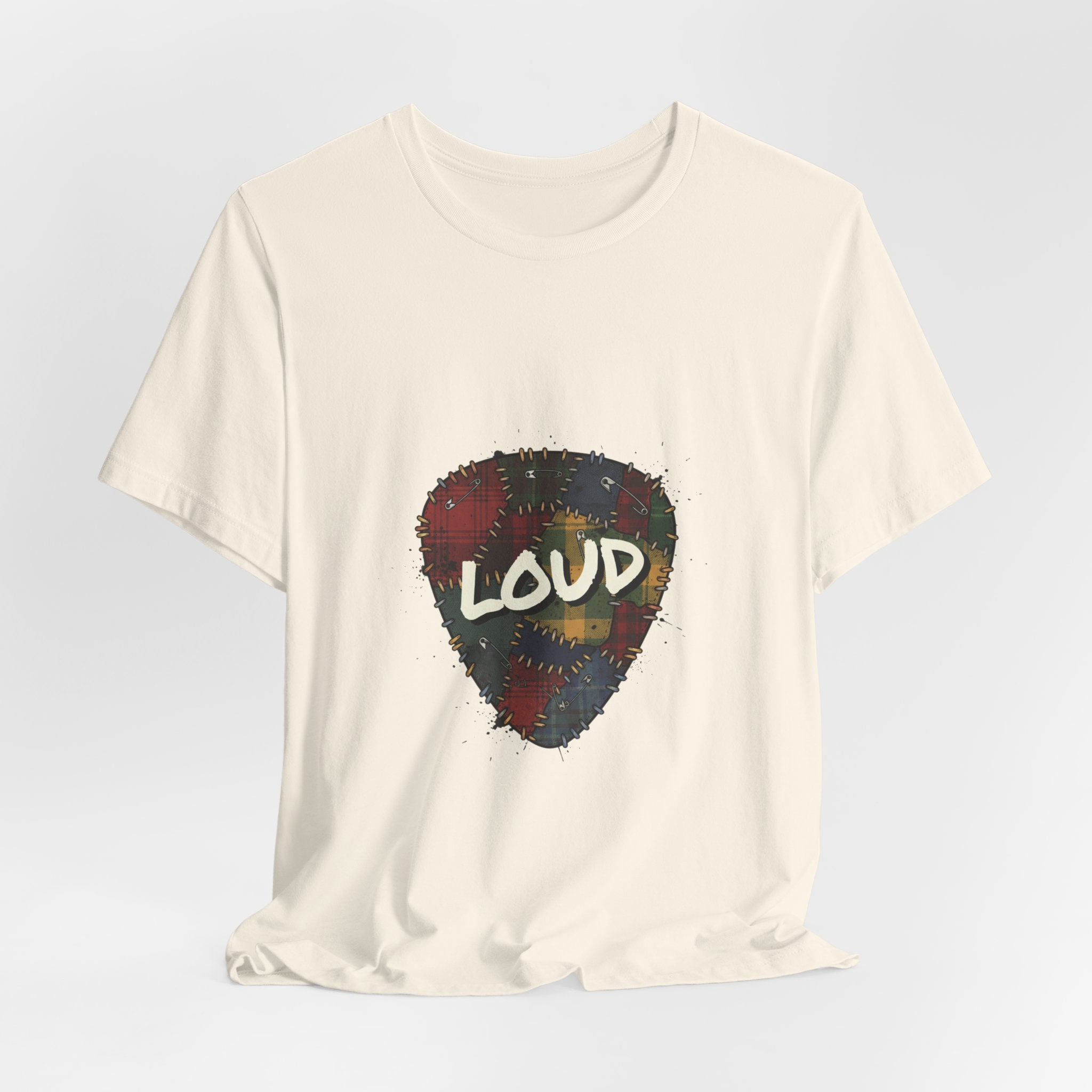 Loud Plaid Patchwork Guitar Pick Tee | Grunge Shirt, 90s Rock Revival Navy