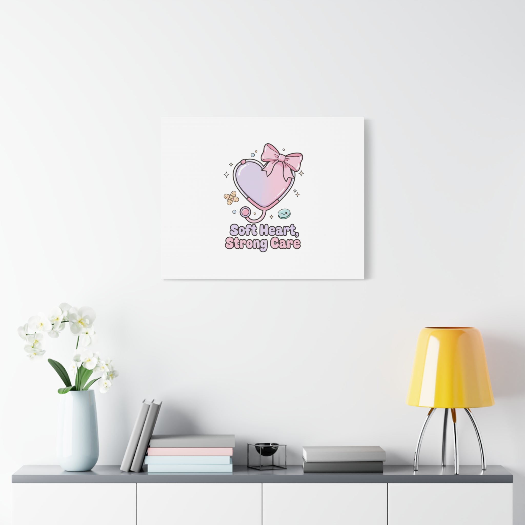 Soft Heart Strong Care Canvas, Pastel Cute Nurse Medical Art | Coquette Healthcare 36" x 36" 1.25"