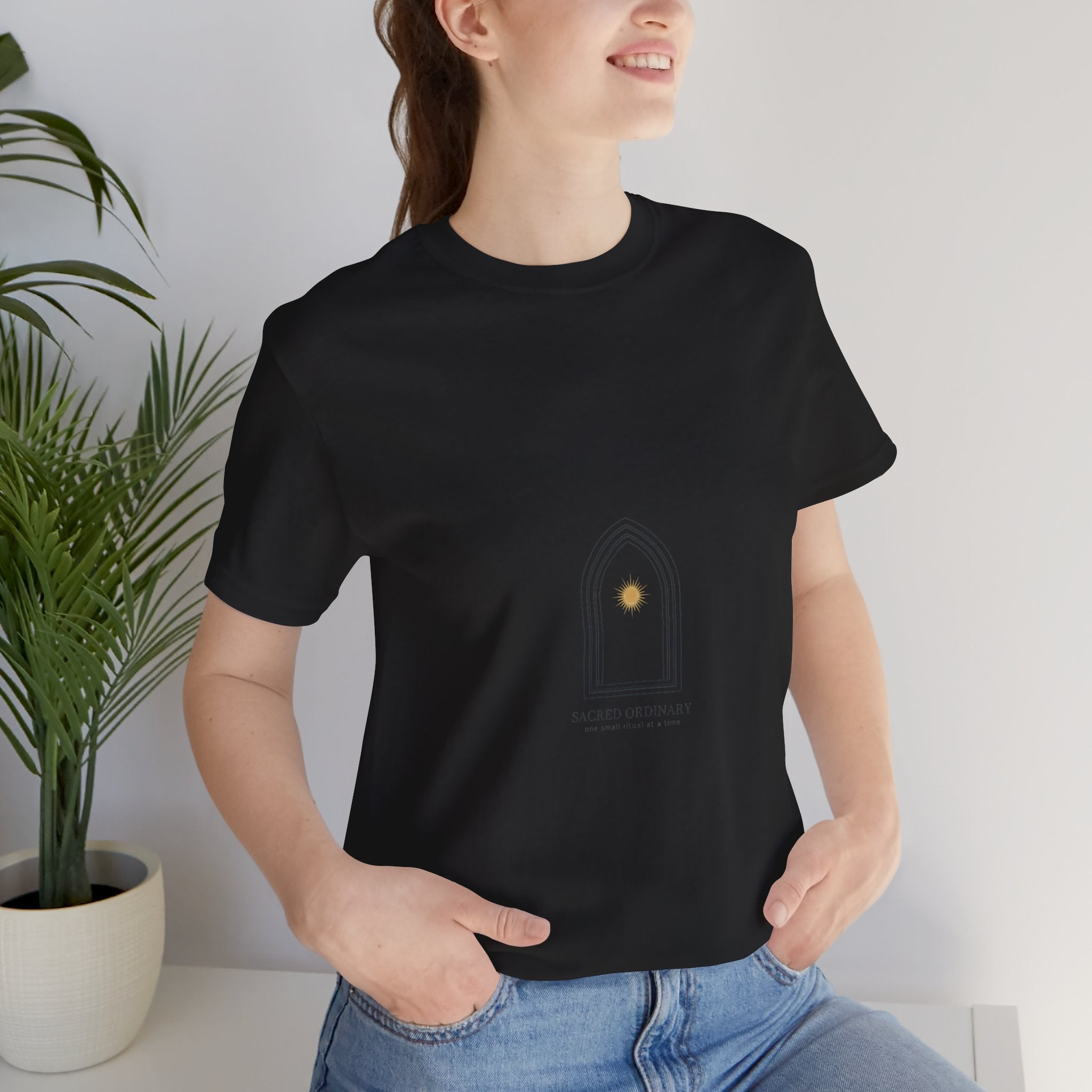 Gothic Arch Minimal Tee | Monastic Minimalism, serene typography Navy