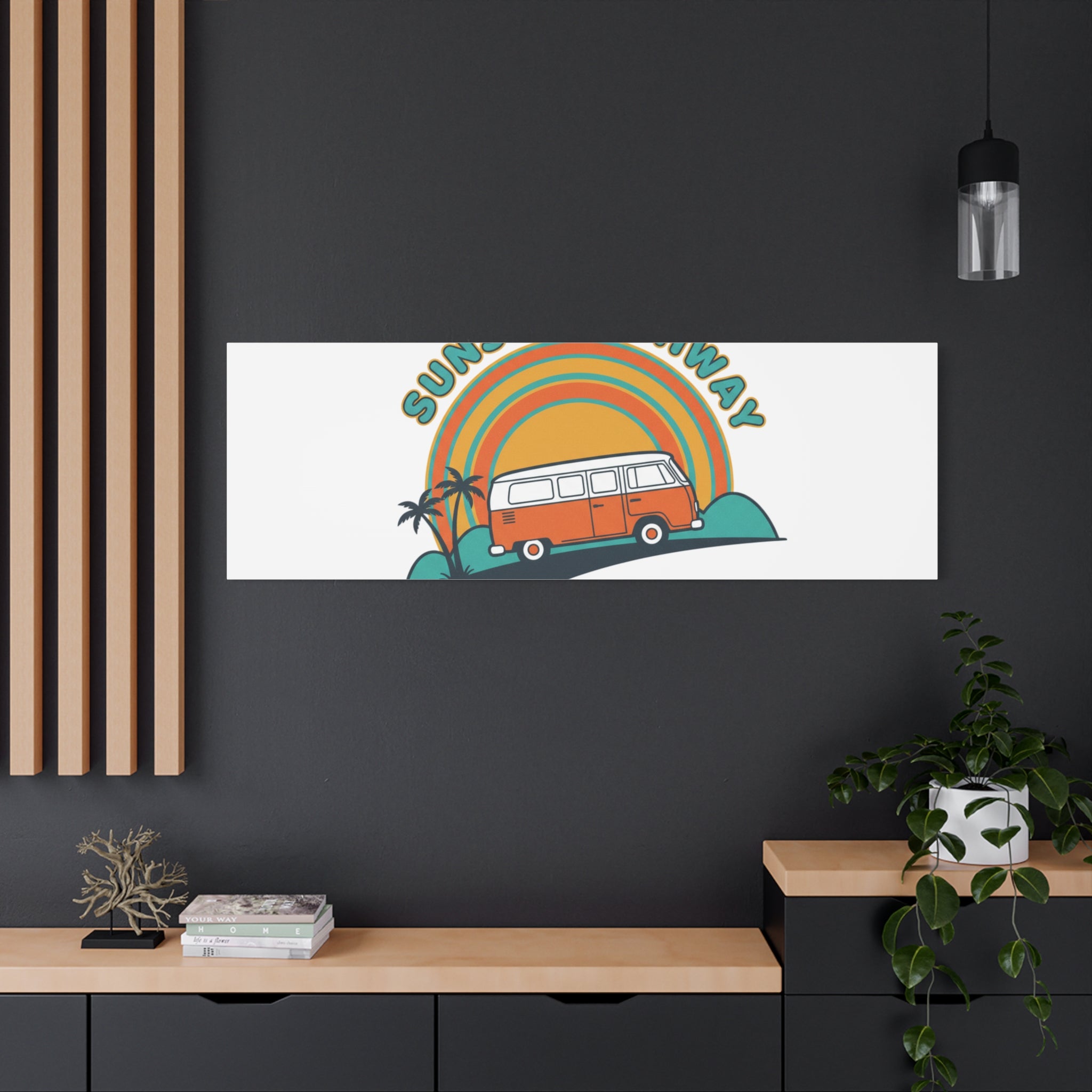 Sunset Highway Van Canvas | 1970s Retro Surf, Vintage Palm Poster 36" x 36" 1.25"