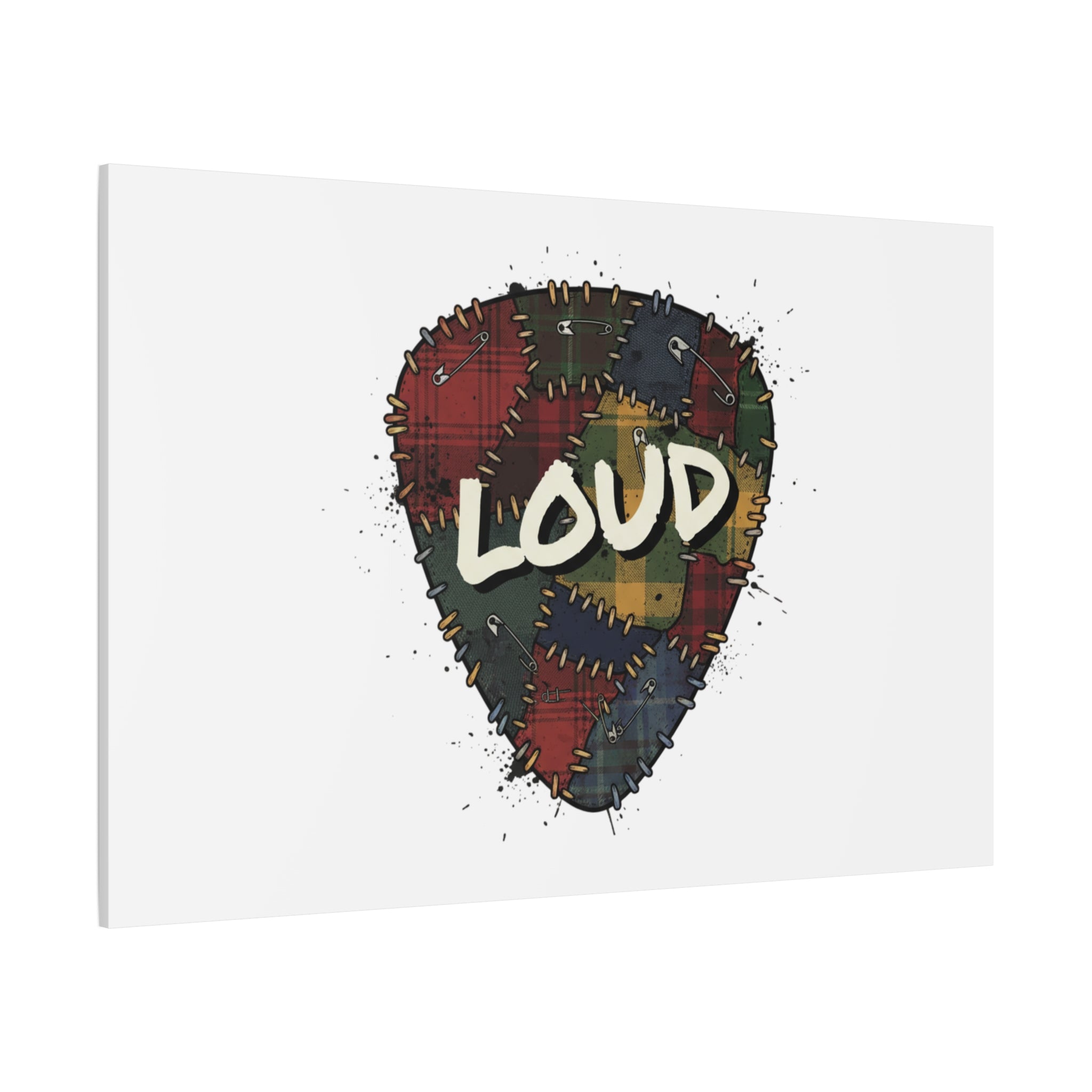Plaid Patchwork Guitar Pick Canvas, Grunge Revival, 90s Rock Plaid Aesthetic 36" x 36" 1.25"
