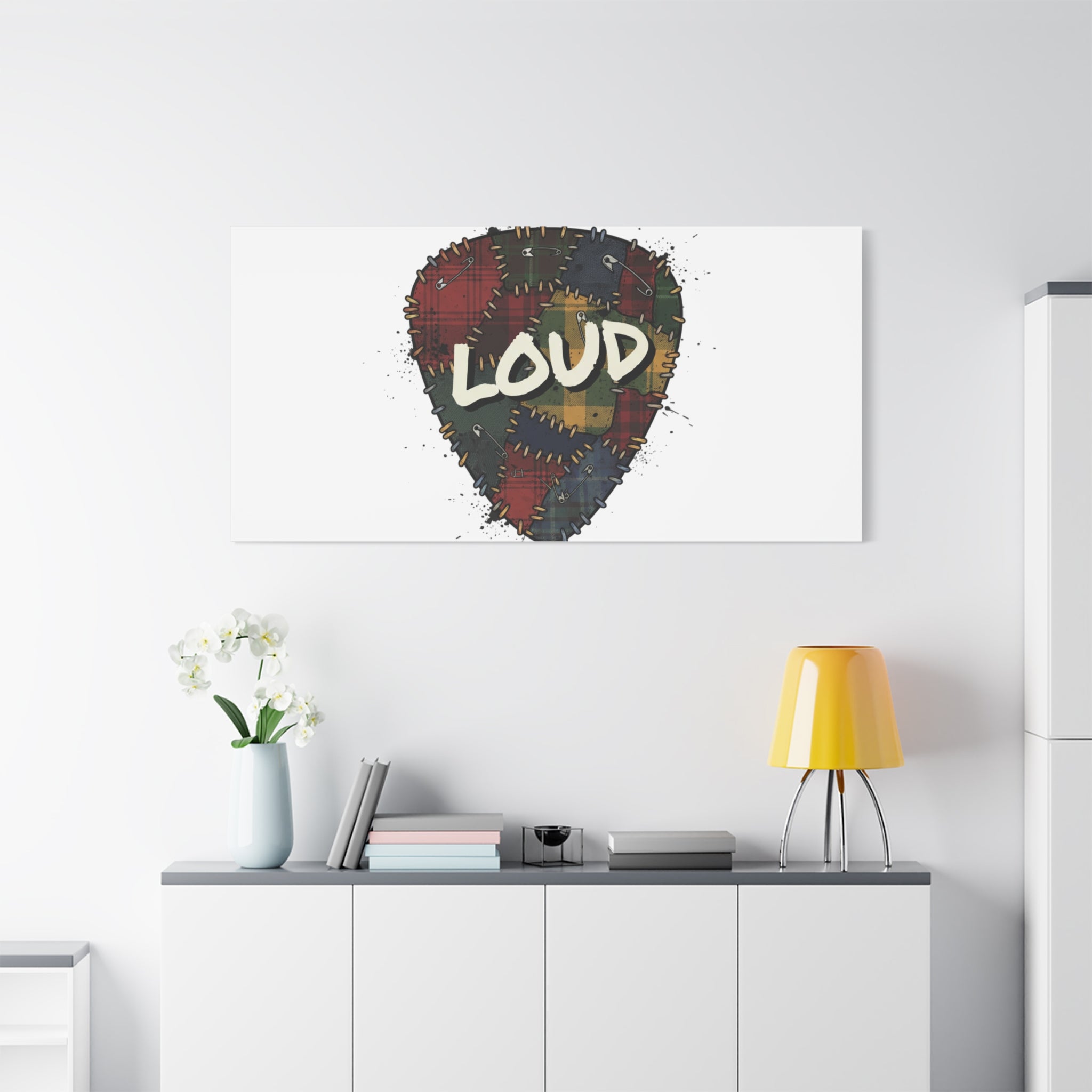 Plaid Patchwork Guitar Pick Canvas, Grunge Revival, 90s Rock Plaid Aesthetic 36" x 36" 1.25"