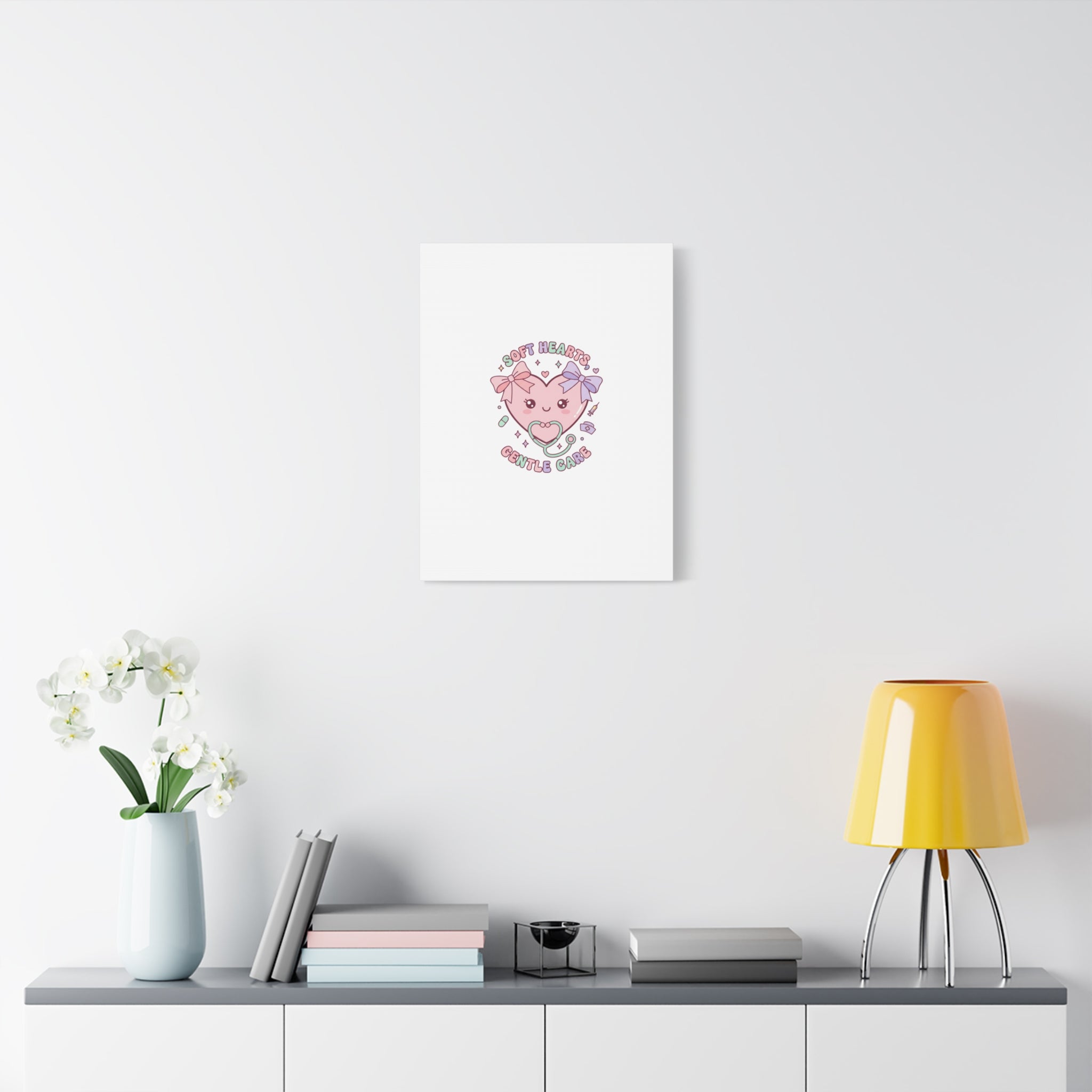 Soft Hearts Gentle Care Canvas, Cute Nurse Graphic | Pastel Coquette Medical Art 36" x 36" 1.25"
