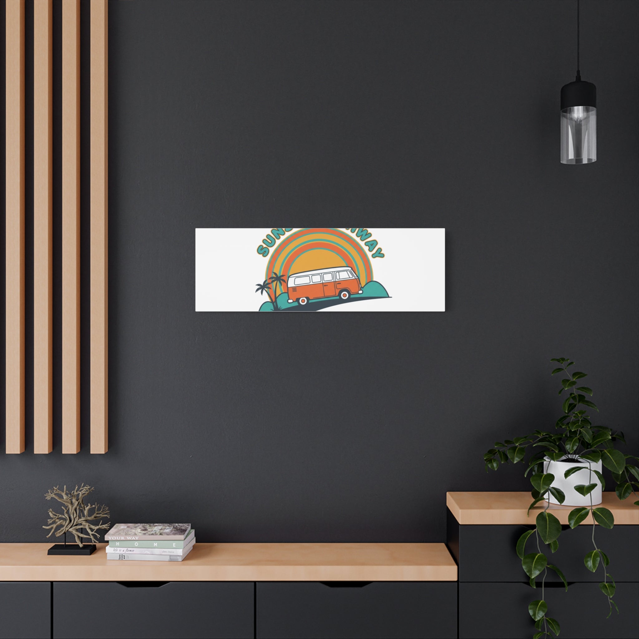 Sunset Highway Van Canvas | 1970s Retro Surf, Vintage Palm Poster 36" x 36" 1.25"