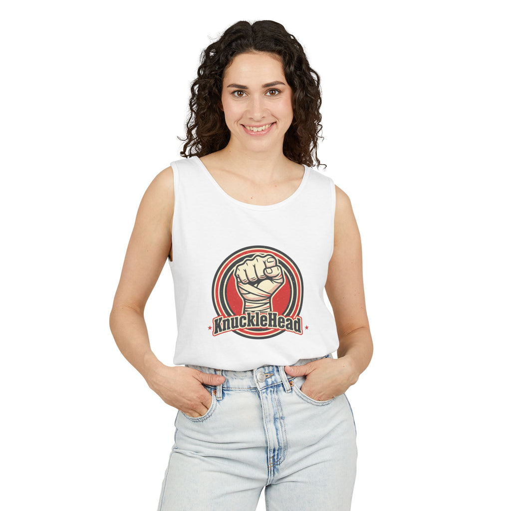 KnuckleHead Vintage Fist Tank Top â Retro Boxing Graphic Muscle Tee White