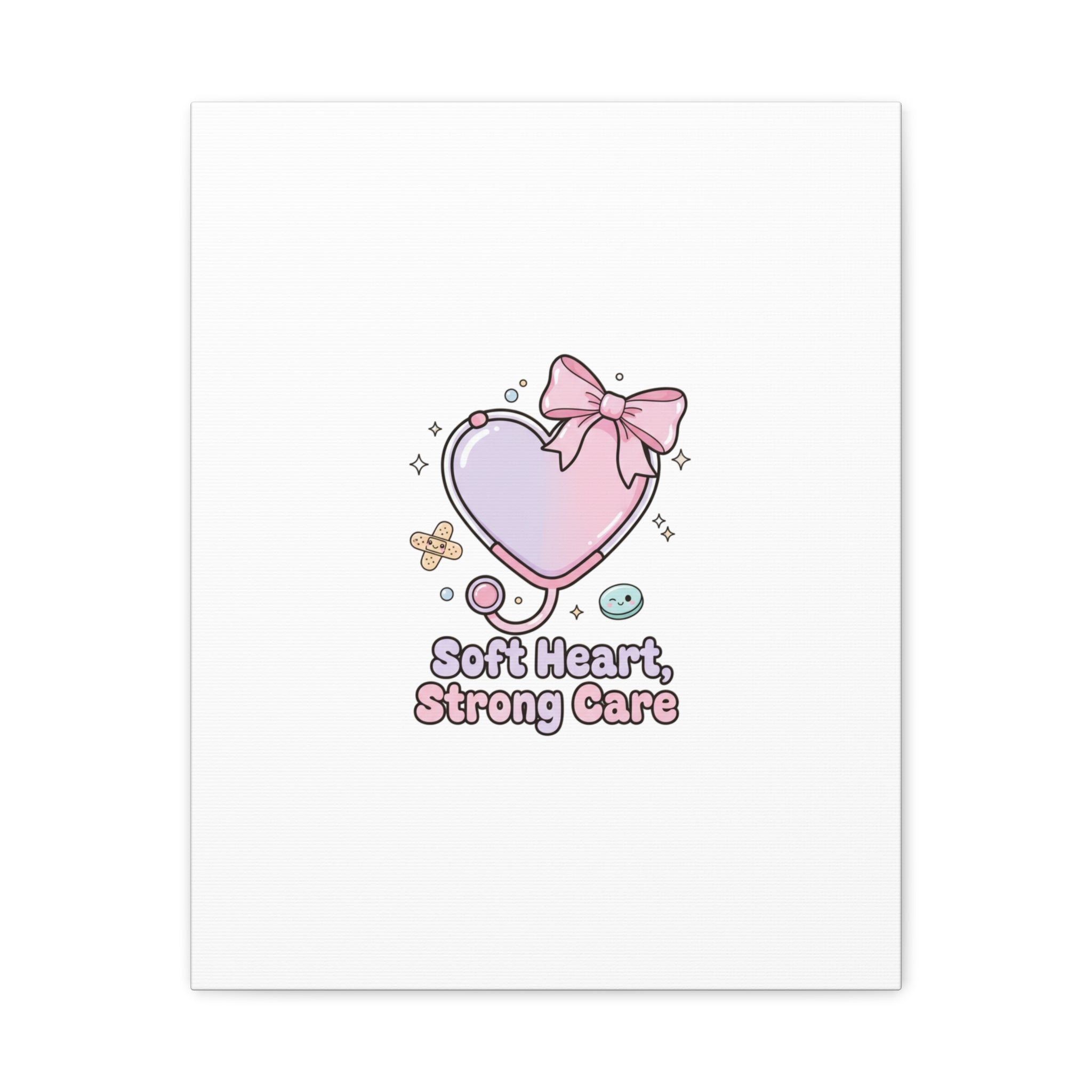 Soft Heart Strong Care Canvas, Pastel Cute Nurse Medical Art | Coquette Healthcare 16" x 20" (Vertical) 1.25"