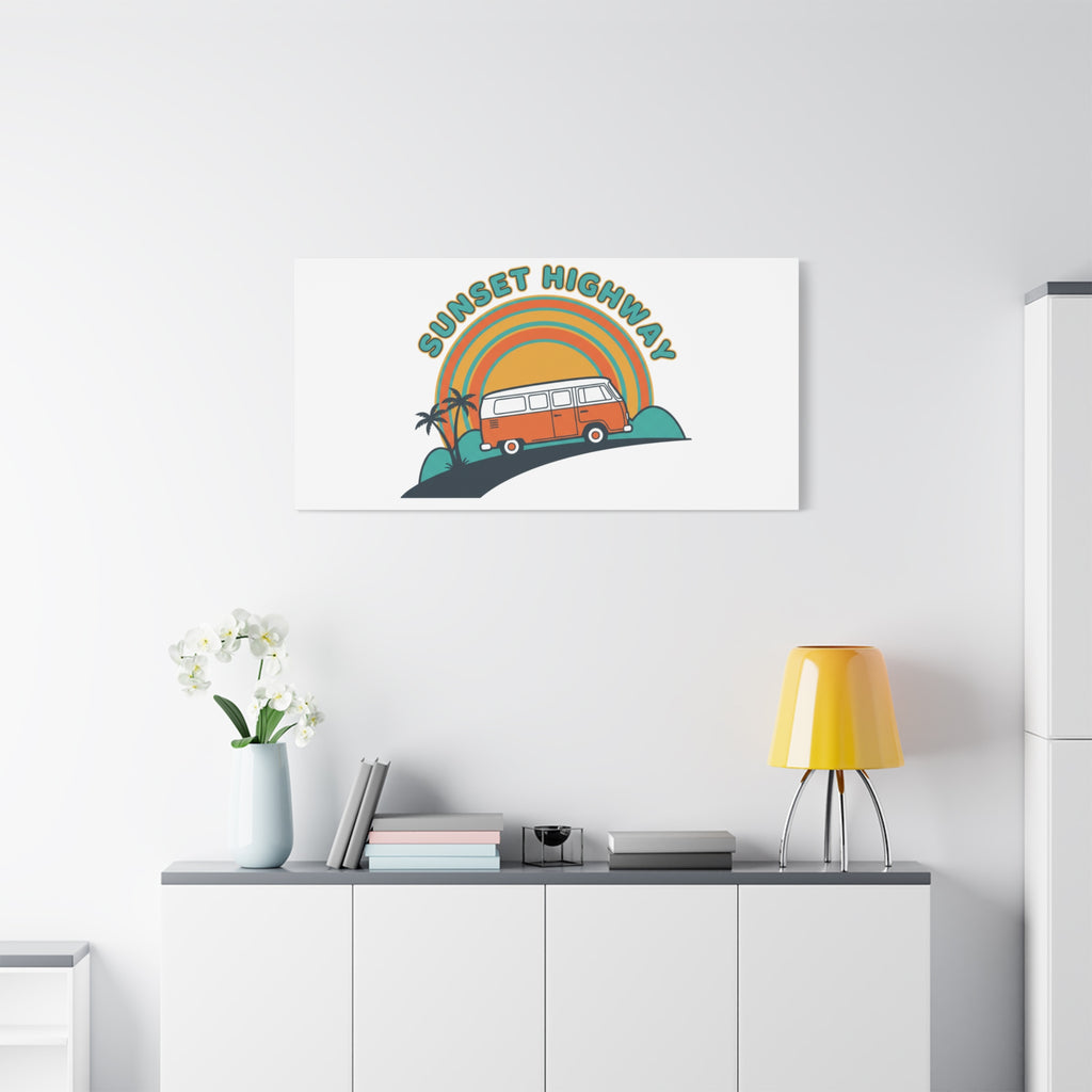Sunset Highway Van Canvas | 1970s Retro Surf, Vintage Palm Poster 36" x 36" 1.25"