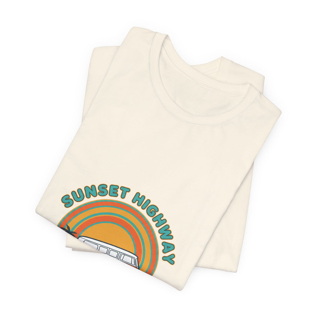 Sunset Highway VW Van Graphic Tee | 70s Sunset Shirt, Retro Surf Vintage Palm Navy