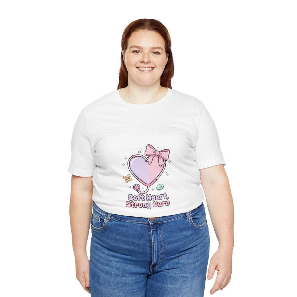 Soft Heart Strong Care T-Shirt | cute nurse graphic, pastel coquette medical shirt Navy