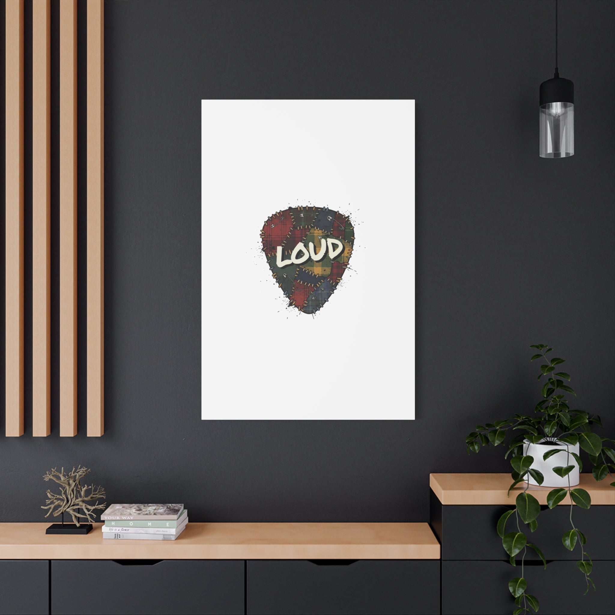 Plaid Patchwork Guitar Pick Canvas, Grunge Revival, 90s Rock Plaid Aesthetic 36" x 36" 1.25"