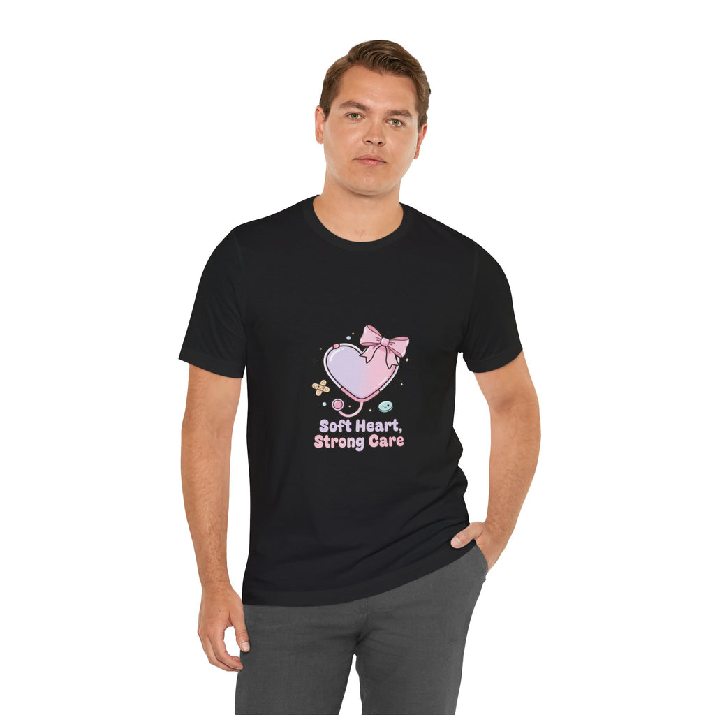 Soft Heart Strong Care T-Shirt | cute nurse graphic, pastel coquette medical shirt Navy