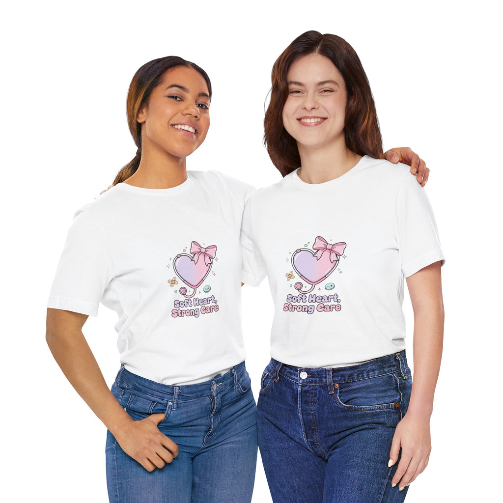 Soft Heart Strong Care T-Shirt | cute nurse graphic, pastel coquette medical shirt Navy