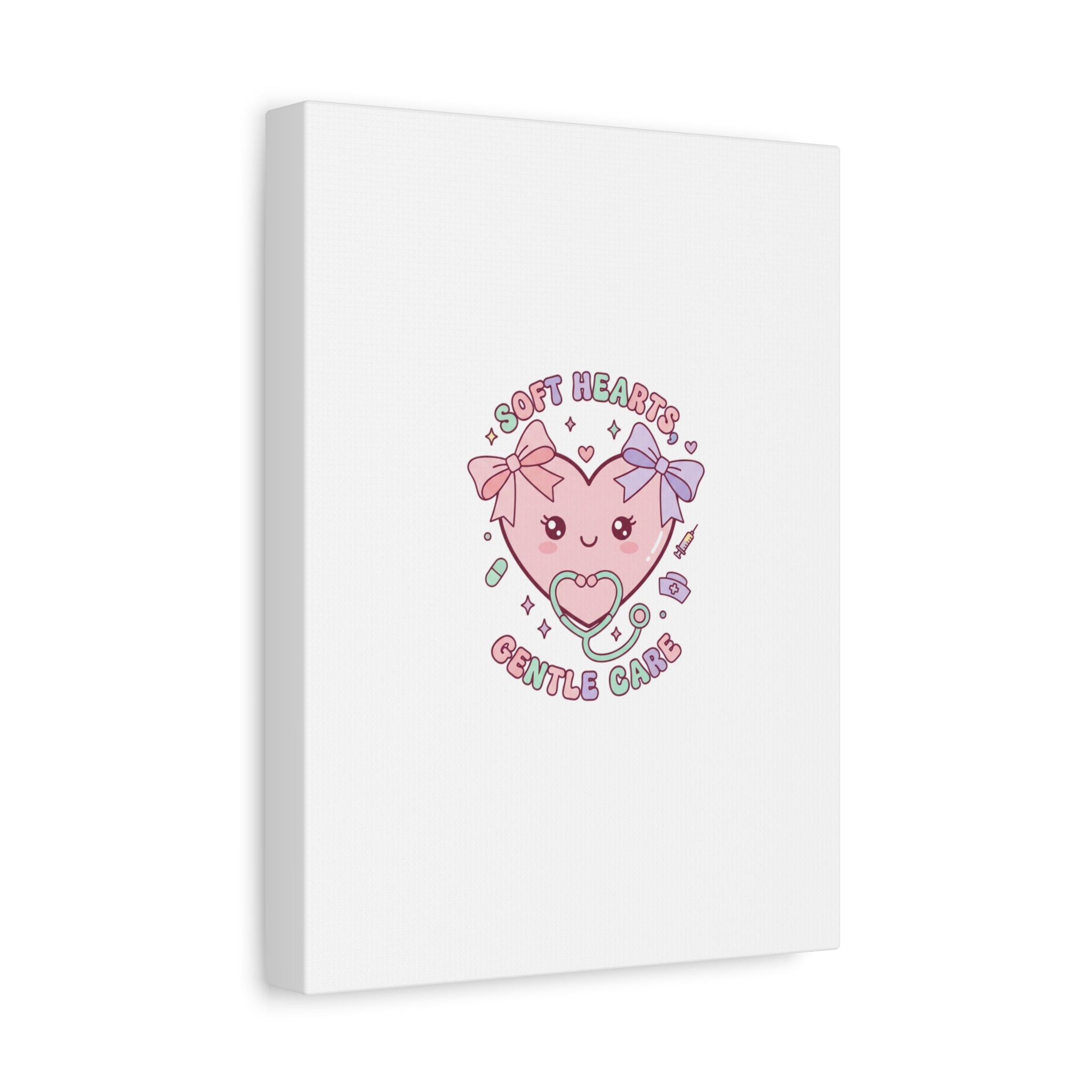Soft Hearts Gentle Care Canvas, Cute Nurse Graphic | Pastel Coquette Medical Art 36" x 36" 1.25"