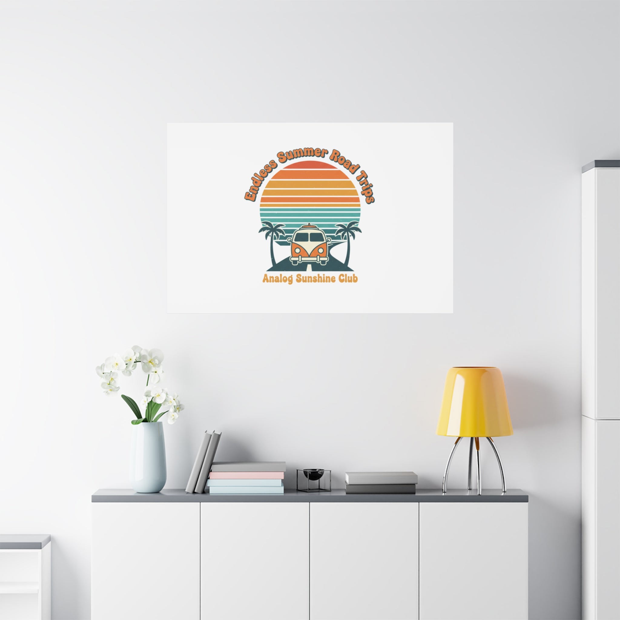 Endless Summer Road Trips Canvas | 1970s Sunset, Retro Surf Palm Art 36" x 36" 1.25"