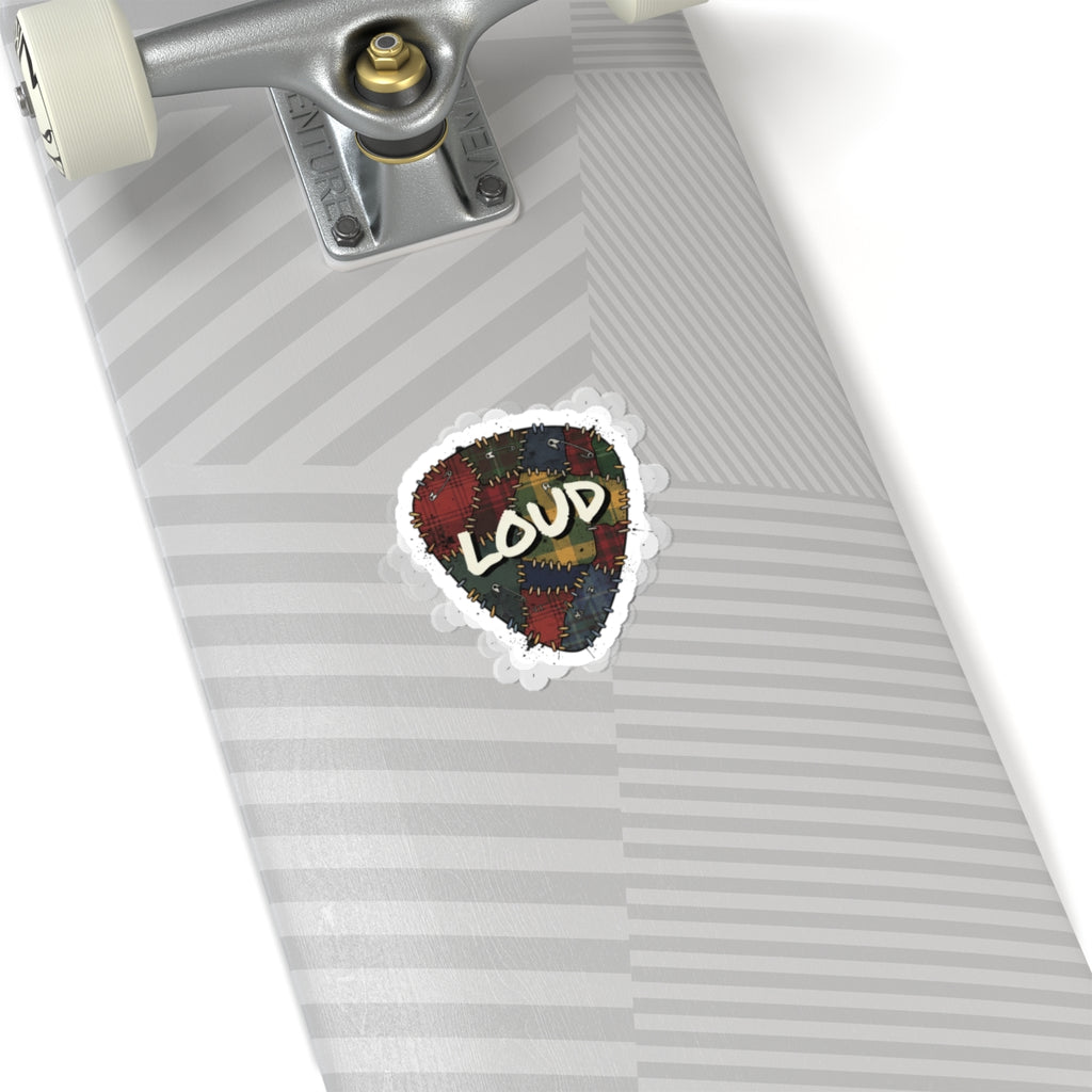 Patchwork Plaid 'LOUD' Sticker | Grunge Revival, 90s Plaid Aesthetic 2" × 2" White
