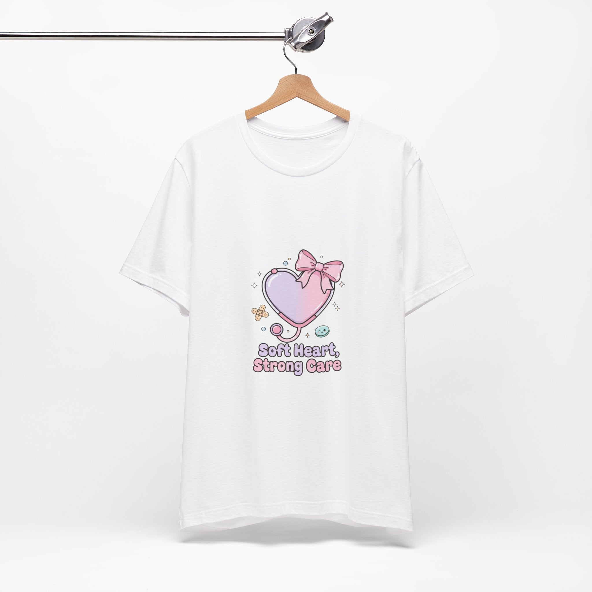 Soft Heart Strong Care T-Shirt | cute nurse graphic, pastel coquette medical shirt Navy