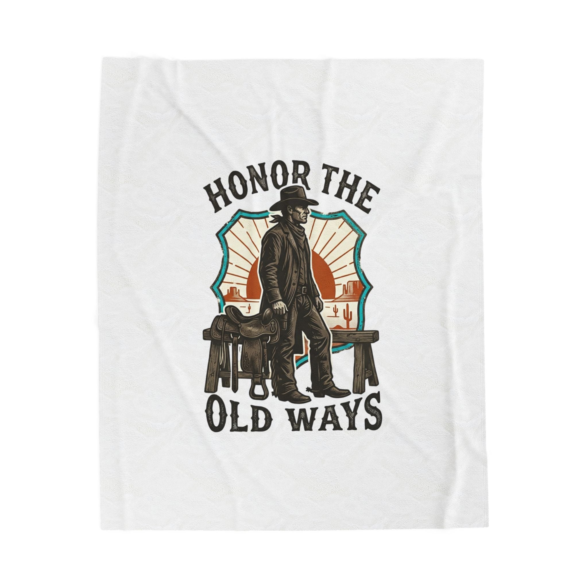 Honor the Old Ways Velveteen Blanket | Western Americana, Vintage Cowboy. 50" × 60"