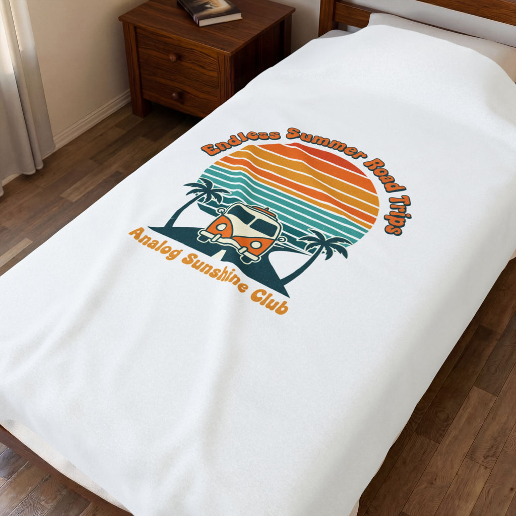 Retro 70s Sunset Surf Van Blanket | Analog Sunshine, Vintage Palm Postcard 30" × 40"