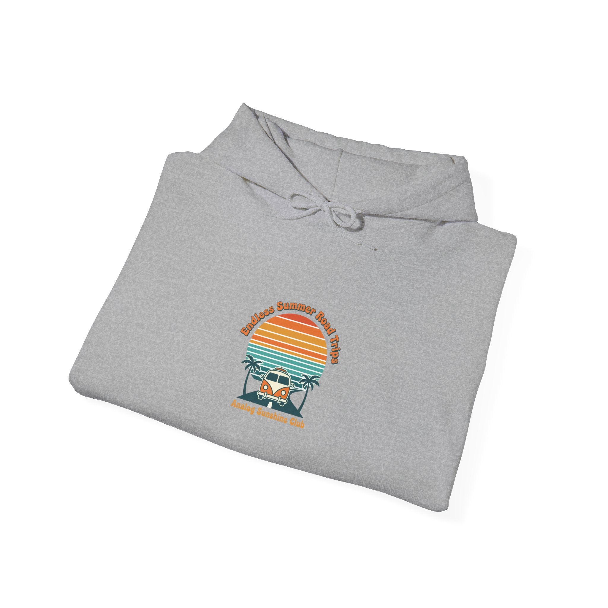 Retro 70s Sunset Surf Hoodie | vintage palm golden hour postcard design Navy