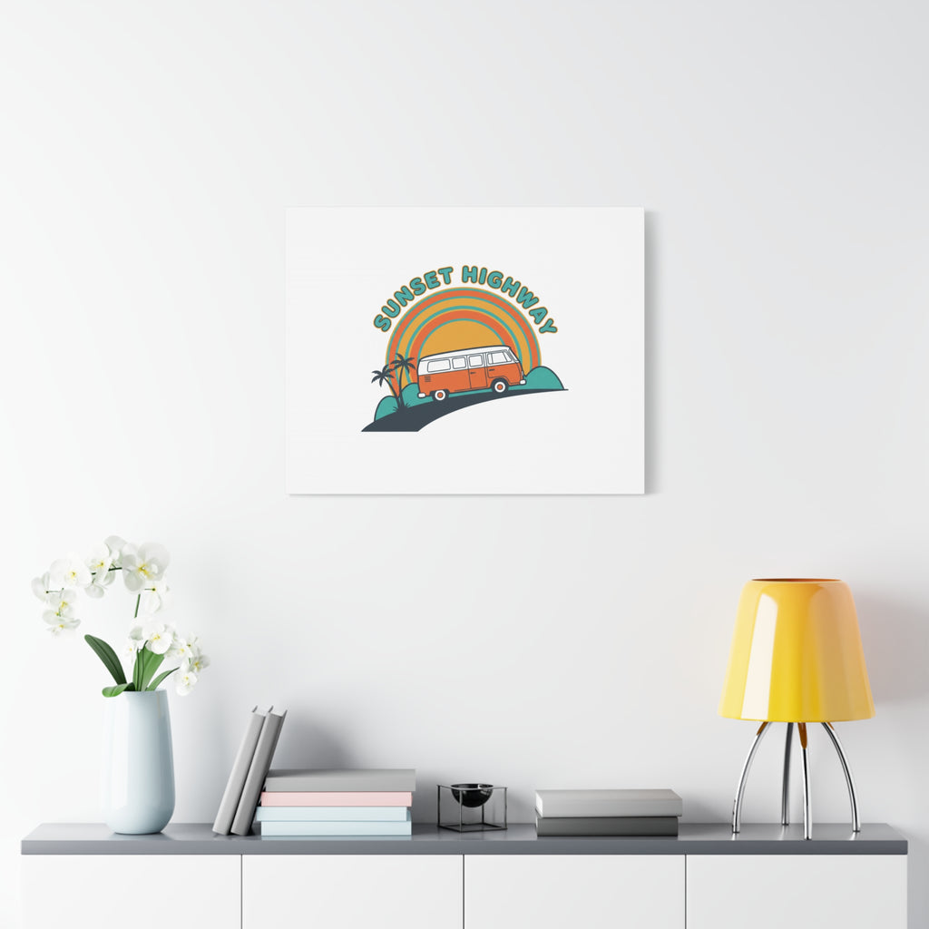 Sunset Highway Van Canvas | 1970s Retro Surf, Vintage Palm Poster 36" x 36" 1.25"