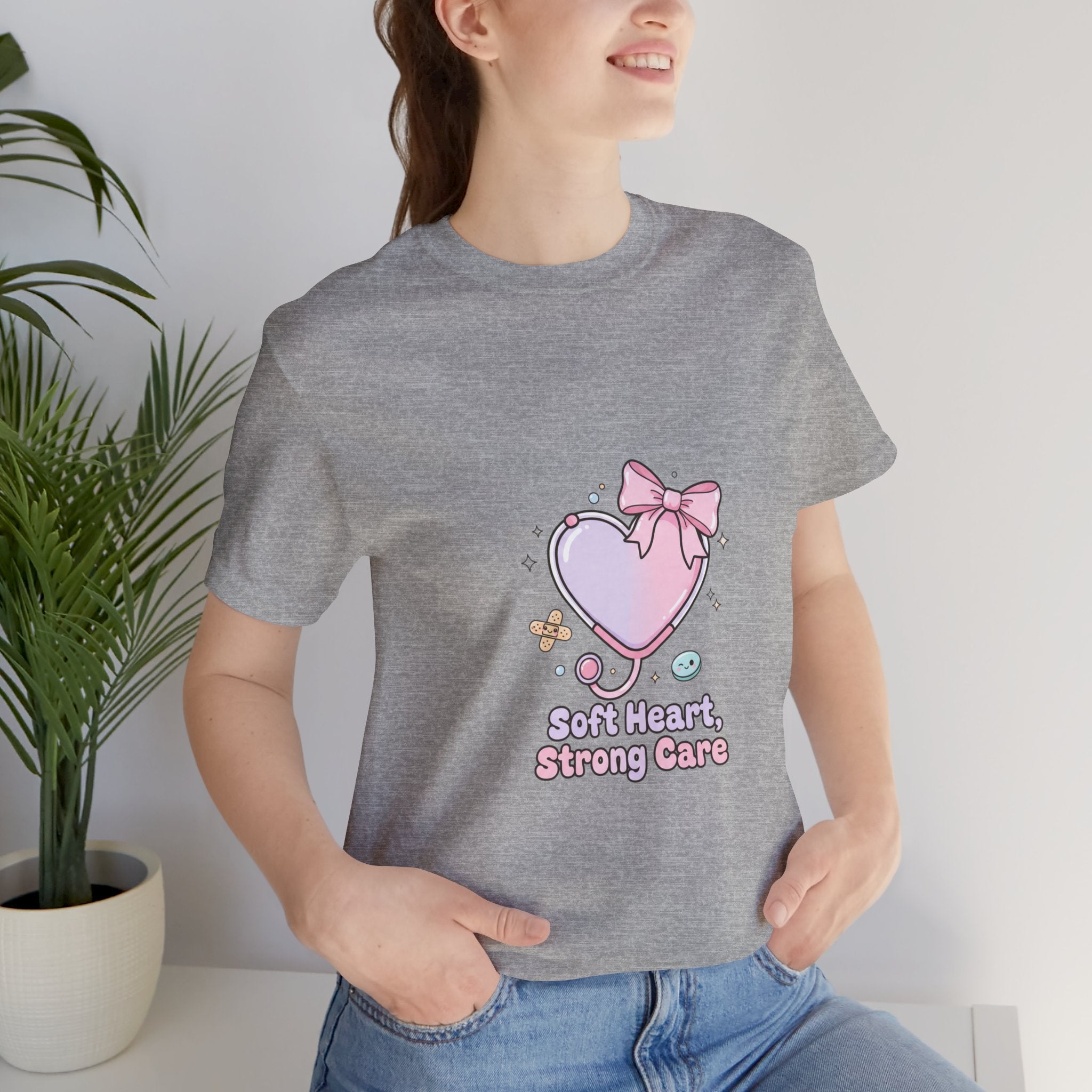 Soft Heart Strong Care T-Shirt | cute nurse graphic, pastel coquette medical shirt Navy