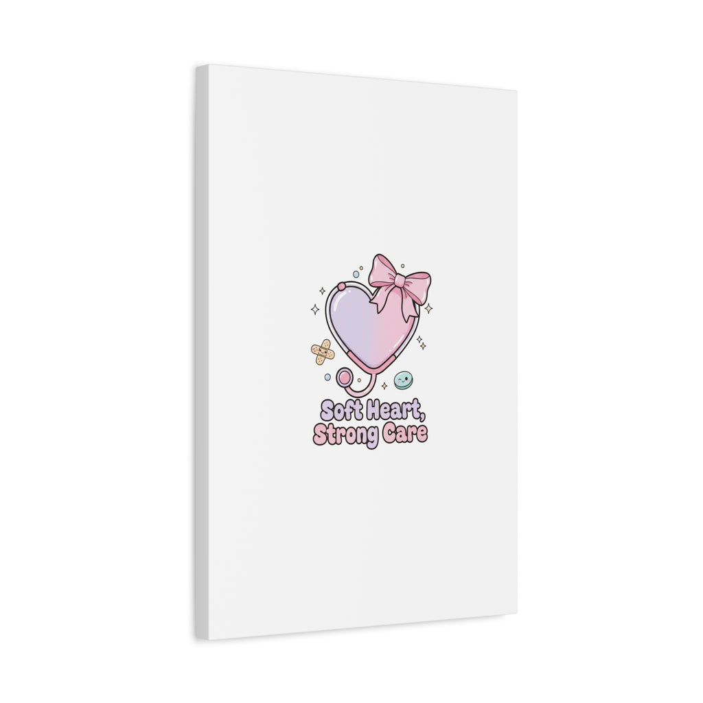 Soft Heart Strong Care Canvas, Pastel Cute Nurse Medical Art | Coquette Healthcare 36" x 36" 1.25"