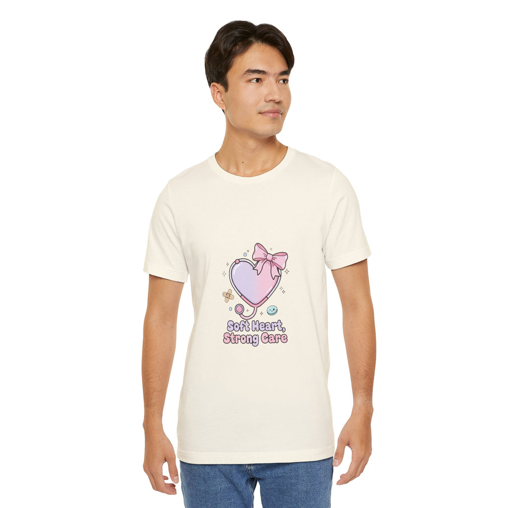 Soft Heart Strong Care T-Shirt | cute nurse graphic, pastel coquette medical shirt Navy