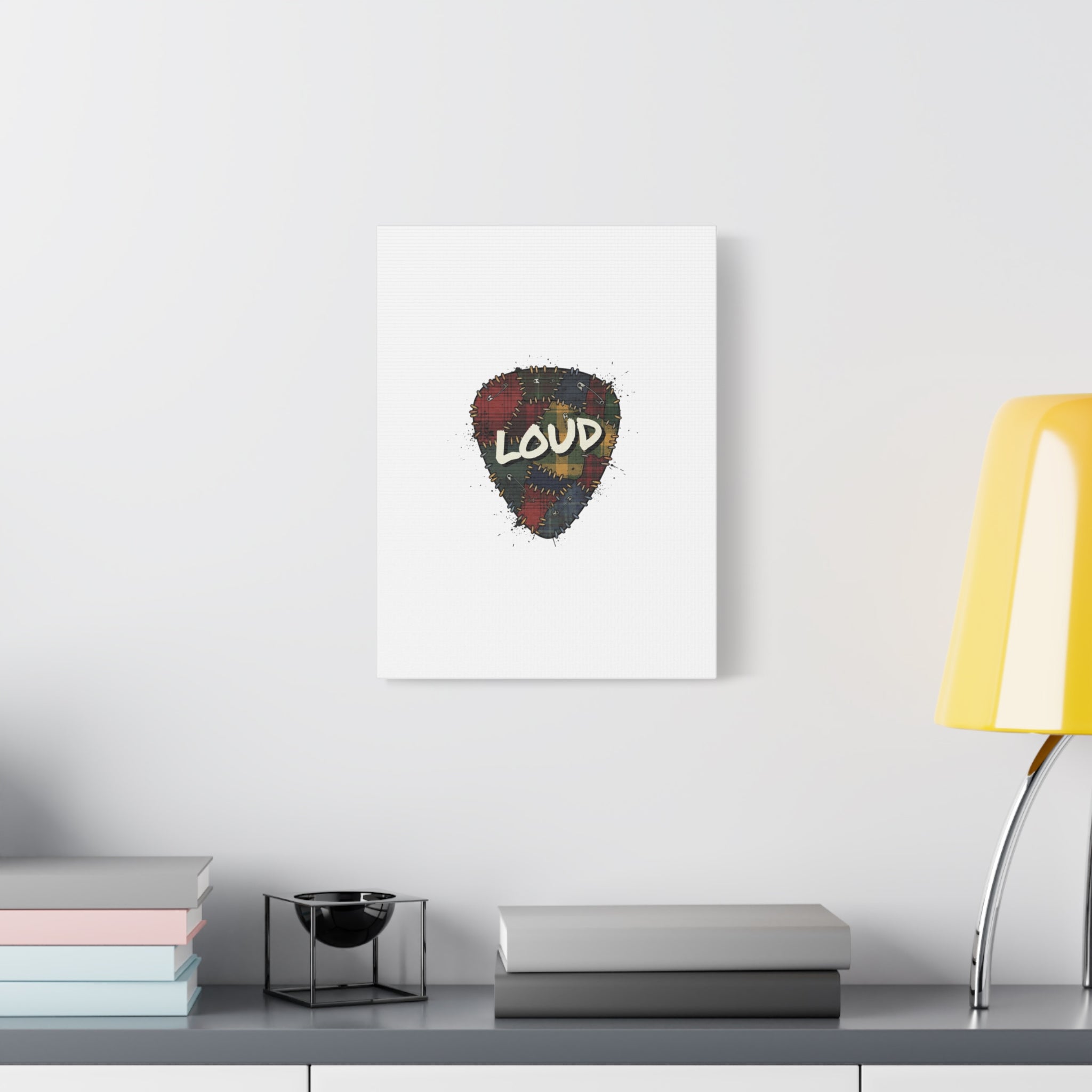 Plaid Patchwork Guitar Pick Canvas, Grunge Revival, 90s Rock Plaid Aesthetic 36" x 36" 1.25"