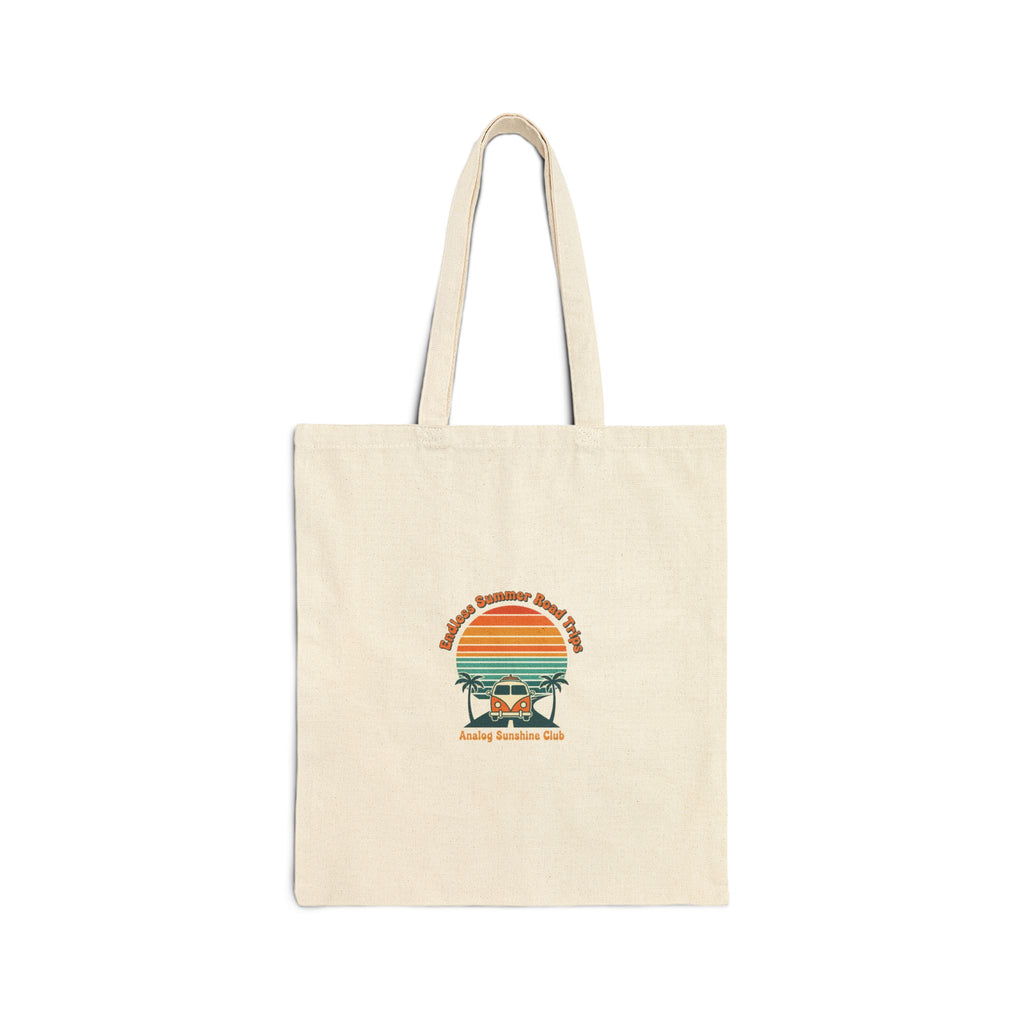 Retro 70s Sunset Palm Tote | Analog Sunshine, Vintage Surf Postcard Natural 15" x 16"