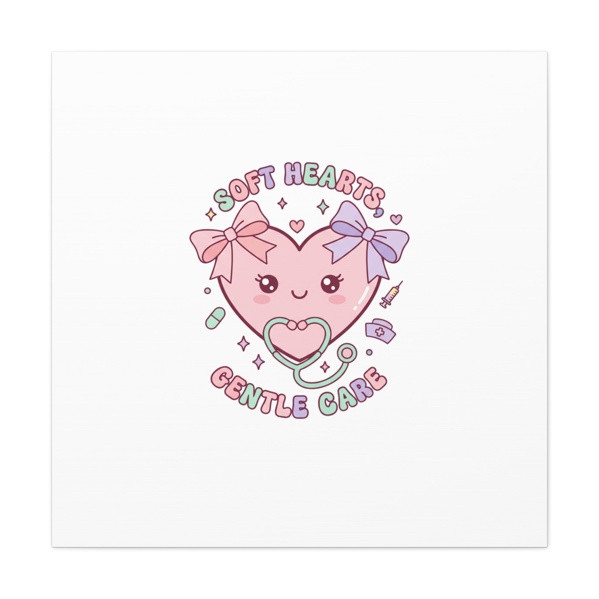 Soft Hearts Gentle Care Canvas, Cute Nurse Graphic | Pastel Coquette Medical Art 36" x 36" 1.25"