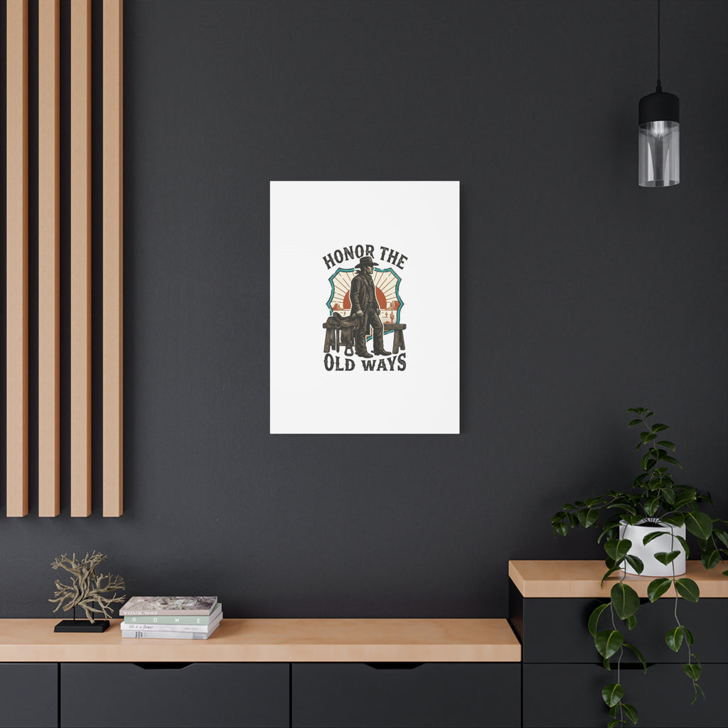 Honor the Old Ways Canvas, Western Americana vintage cowboy frontier 36" x 36" 1.25"