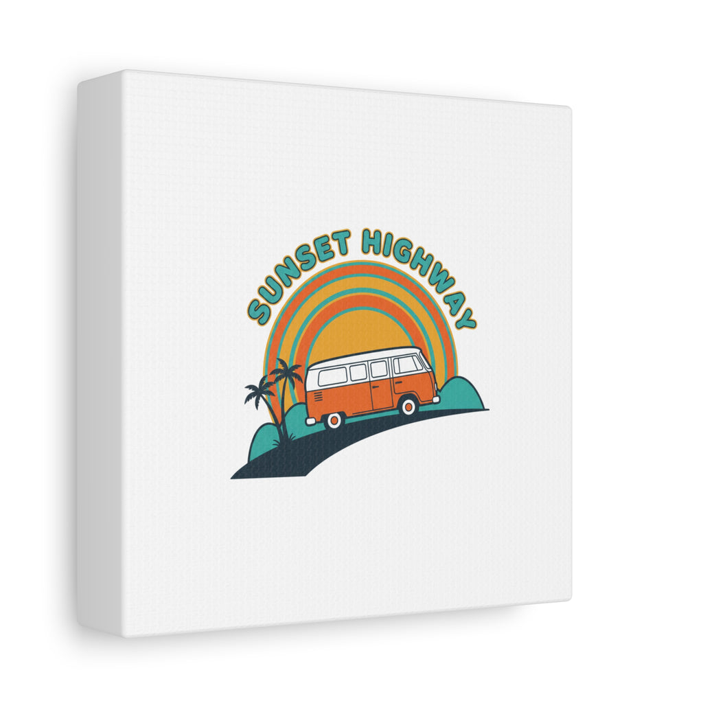 Sunset Highway Van Canvas | 1970s Retro Surf, Vintage Palm Poster 36" x 36" 1.25"