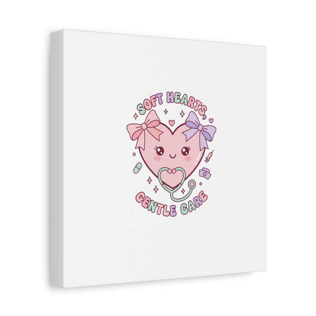 Soft Hearts Gentle Care Canvas, Cute Nurse Graphic | Pastel Coquette Medical Art 36" x 36" 1.25"