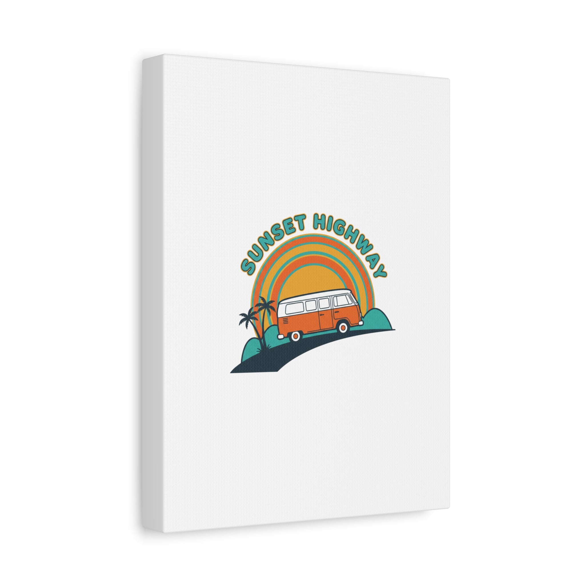Sunset Highway Van Canvas | 1970s Retro Surf, Vintage Palm Poster 36" x 36" 1.25"