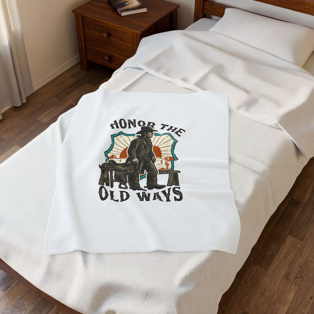 Honor the Old Ways Velveteen Blanket | Western Americana, Vintage Cowboy. 30" × 40"