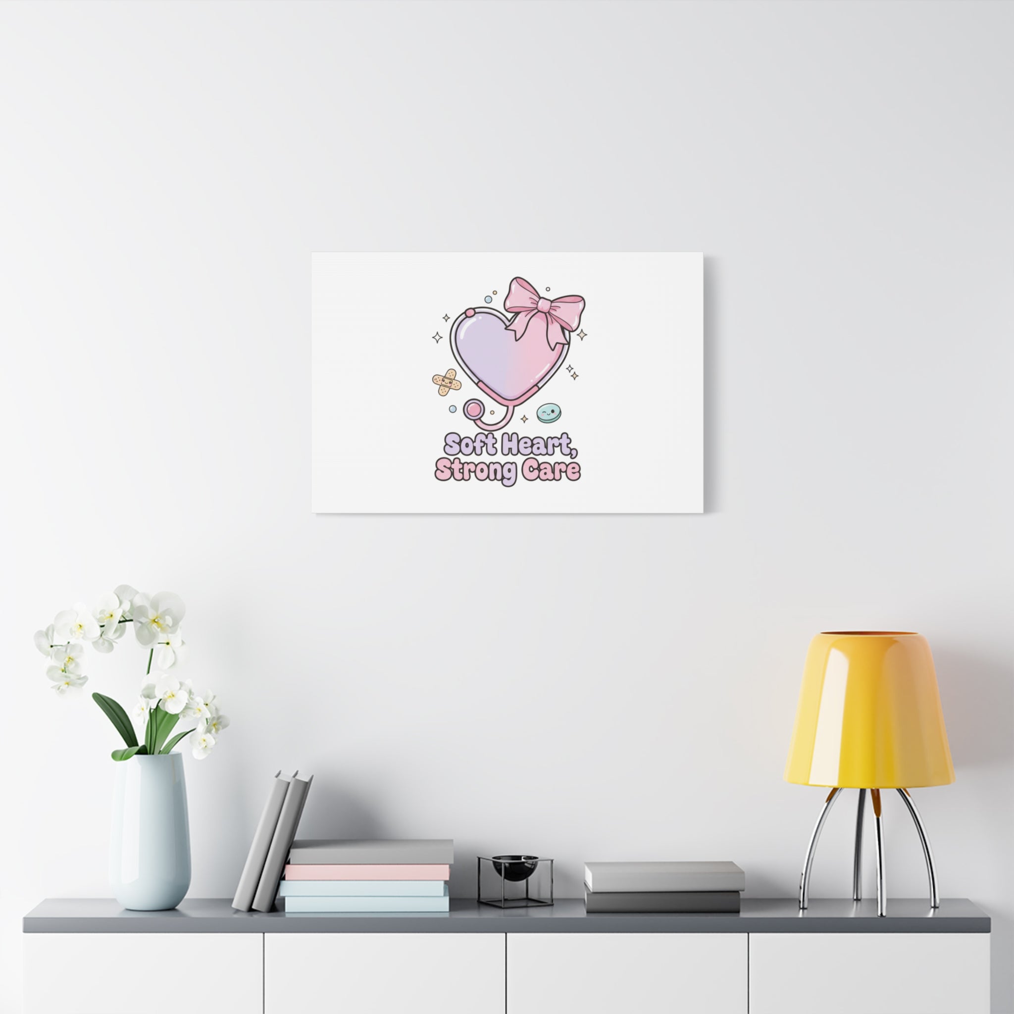 Soft Heart Strong Care Canvas, Pastel Cute Nurse Medical Art | Coquette Healthcare 36" x 36" 1.25"