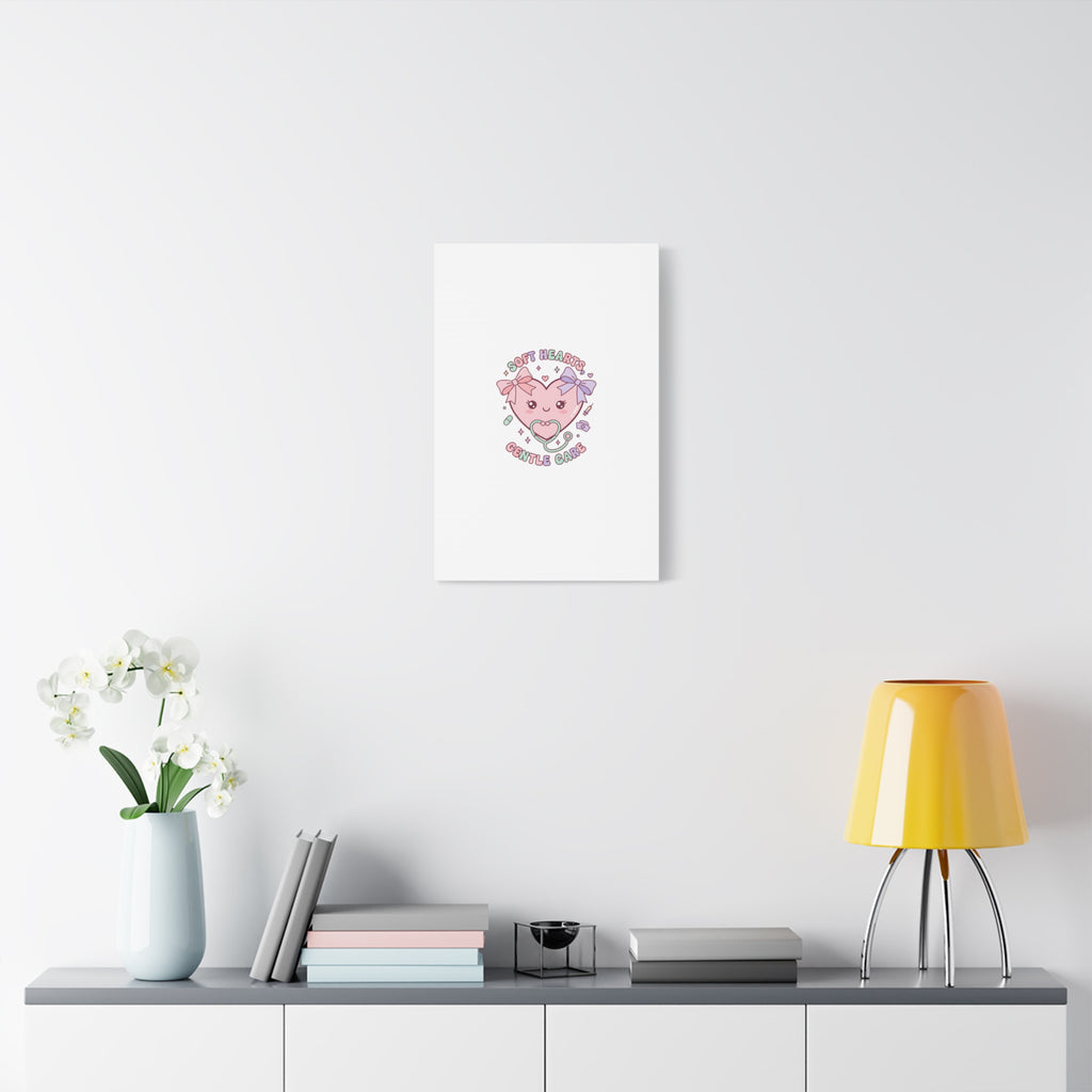 Soft Hearts Gentle Care Canvas, Cute Nurse Graphic | Pastel Coquette Medical Art 36" x 36" 1.25"