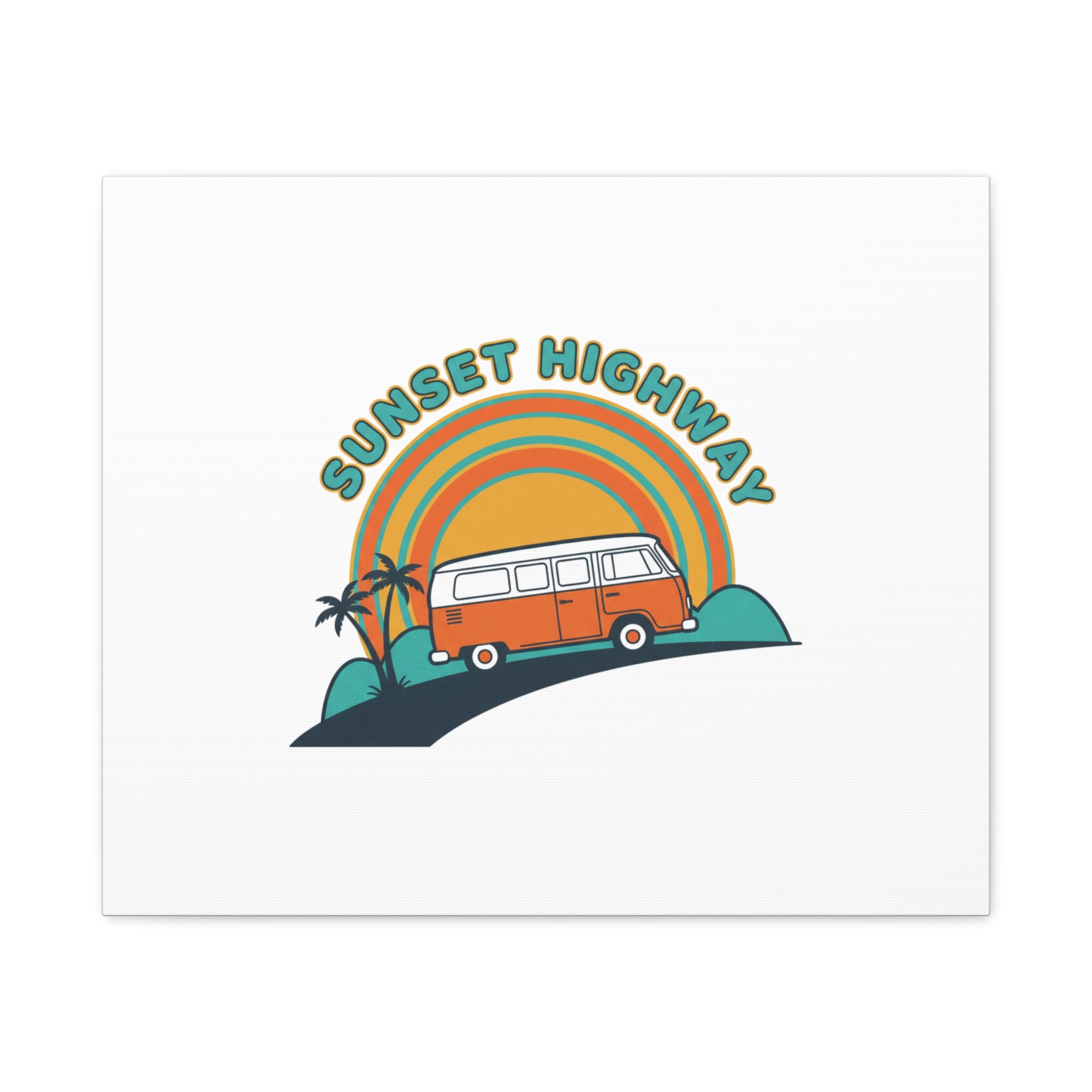 Sunset Highway Van Canvas | 1970s Retro Surf, Vintage Palm Poster 24" x 20" (Horizontal) 1.25"