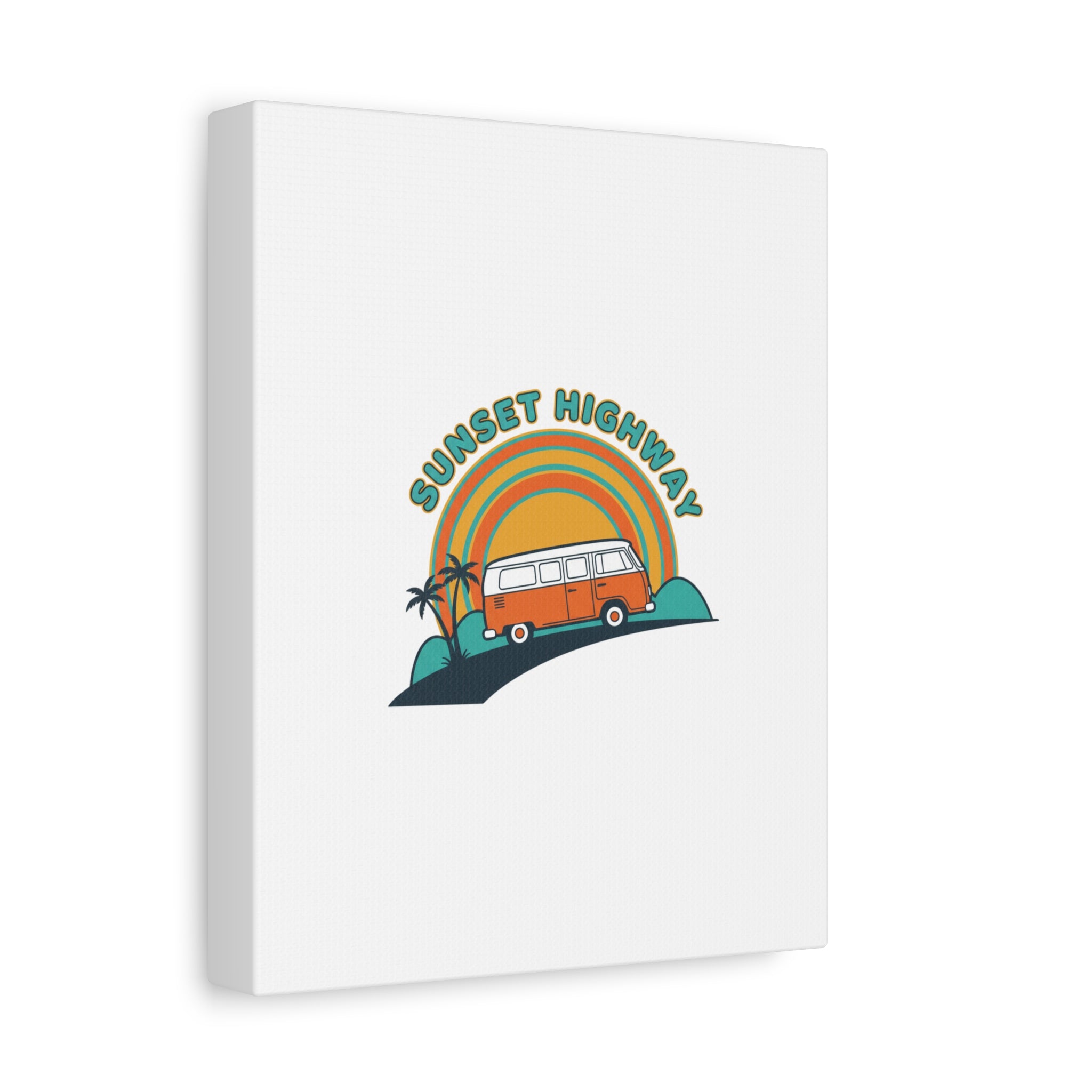 Sunset Highway Van Canvas | 1970s Retro Surf, Vintage Palm Poster 36" x 36" 1.25"