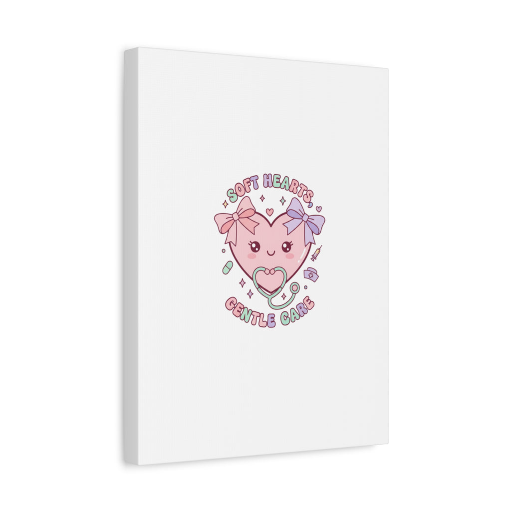 Soft Hearts Gentle Care Canvas, Cute Nurse Graphic | Pastel Coquette Medical Art 36" x 36" 1.25"