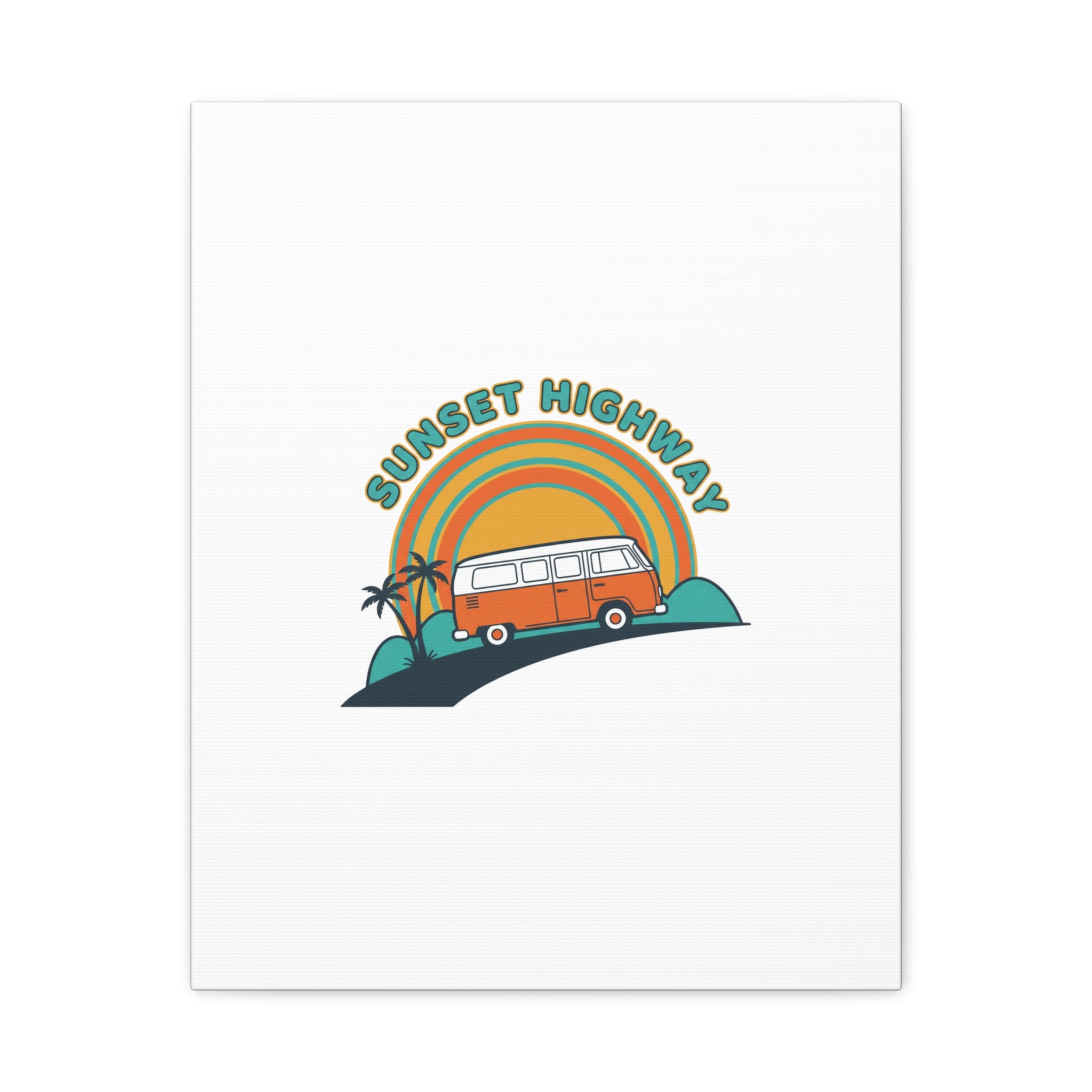 Sunset Highway Van Canvas | 1970s Retro Surf, Vintage Palm Poster 16" x 20" (Vertical) 1.25"