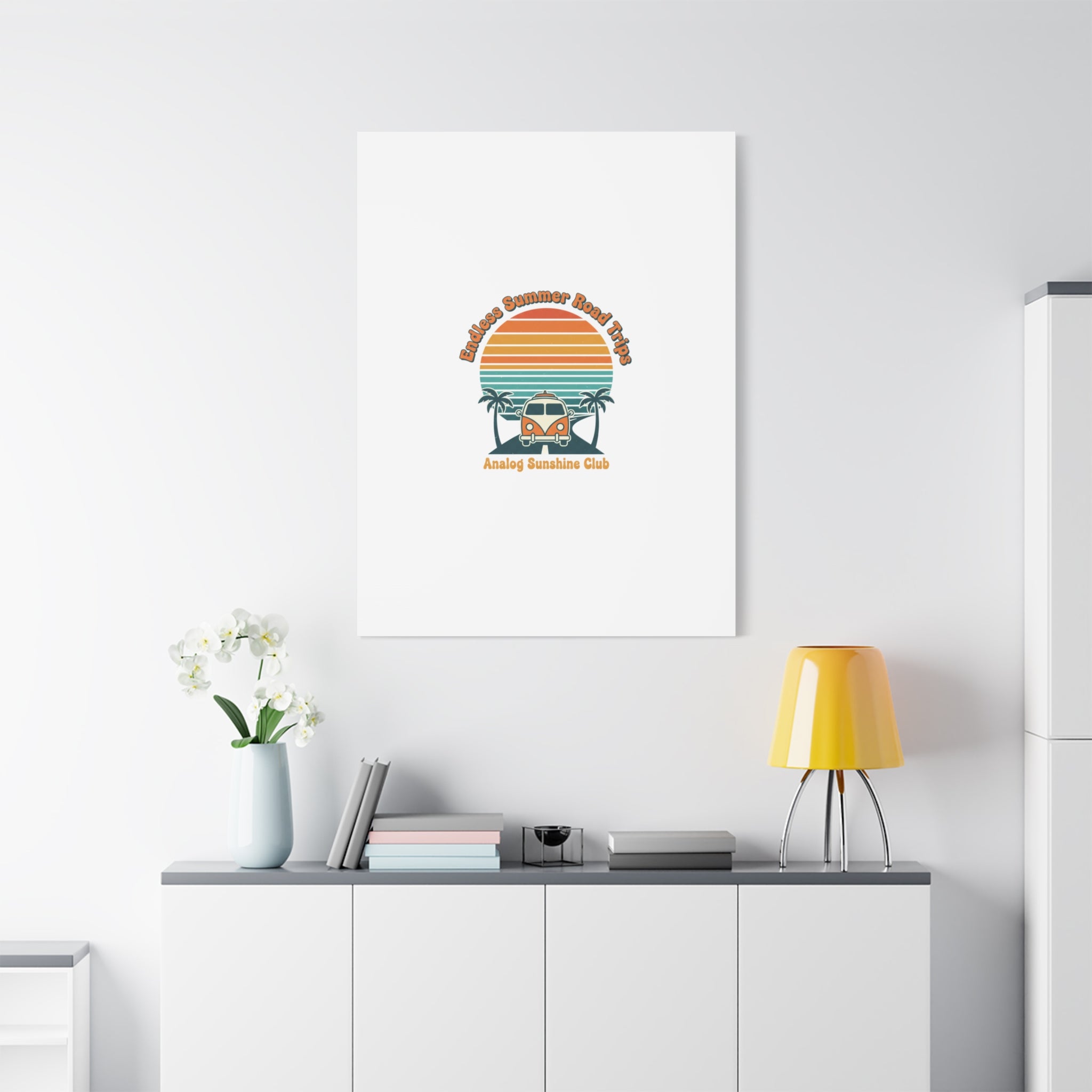 Endless Summer Road Trips Canvas | 1970s Sunset, Retro Surf Palm Art 36" x 36" 1.25"