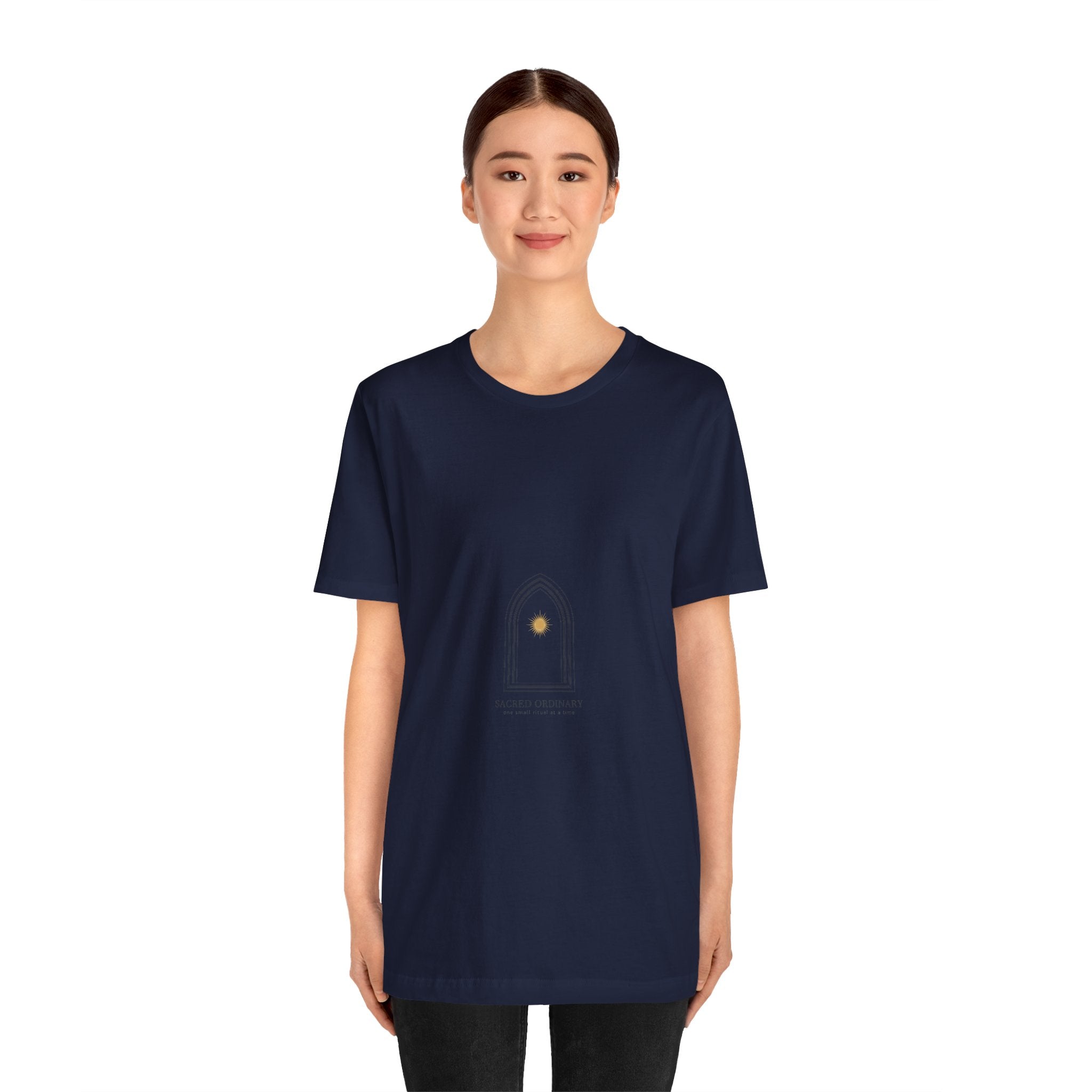 Gothic Arch Minimal Tee | Monastic Minimalism, serene typography Navy