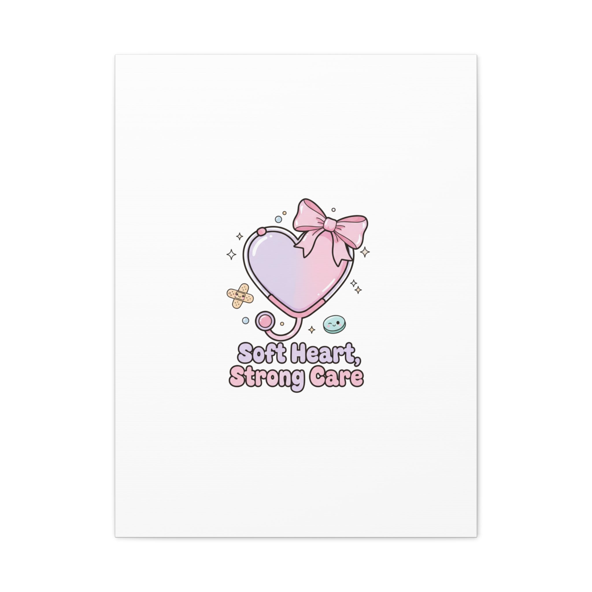 Soft Heart Strong Care Canvas, Pastel Cute Nurse Medical Art | Coquette Healthcare 24" x 32" (Vertical) 1.25"