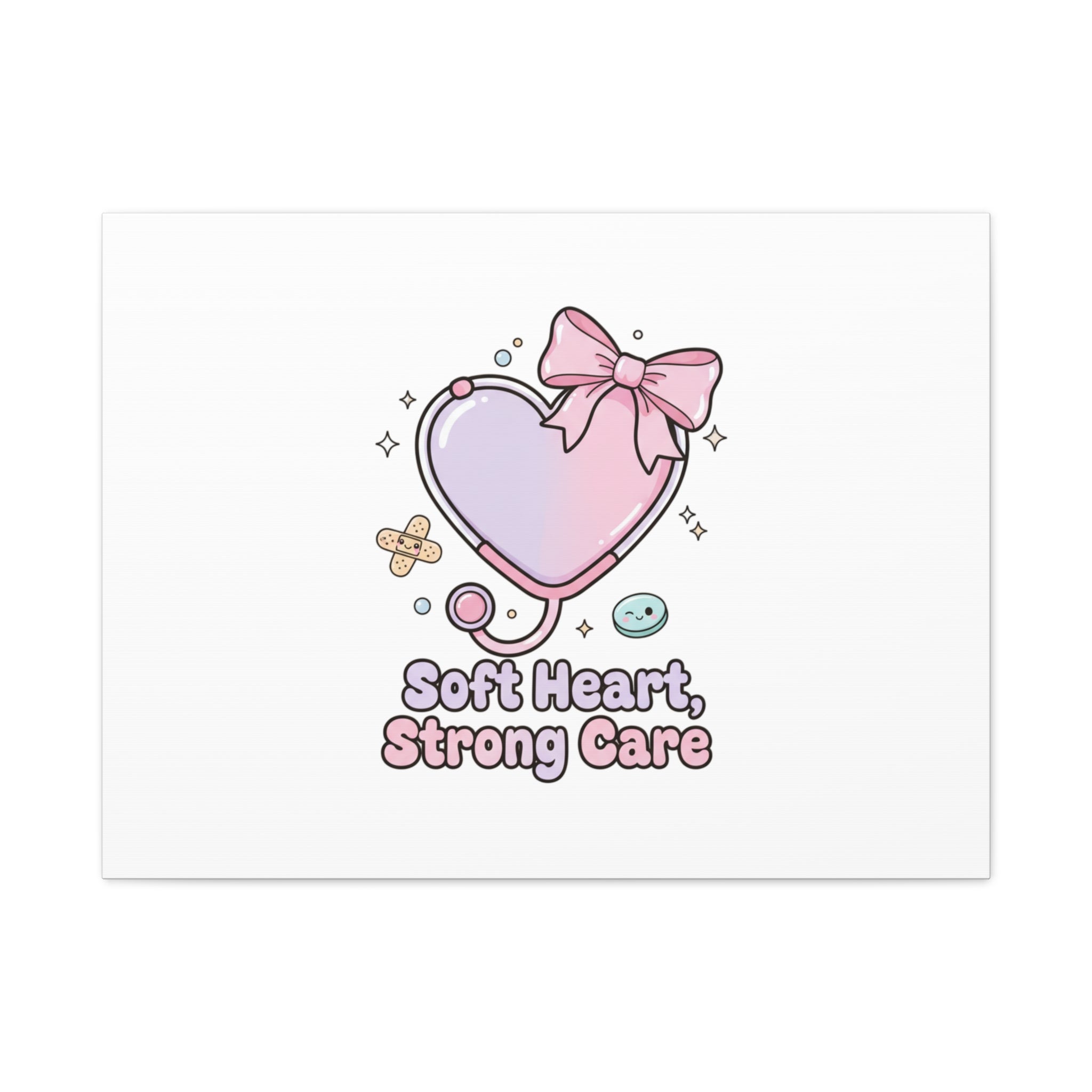 Soft Heart Strong Care Canvas, Pastel Cute Nurse Medical Art | Coquette Healthcare 32" x 24" (Horizontal) 1.25"