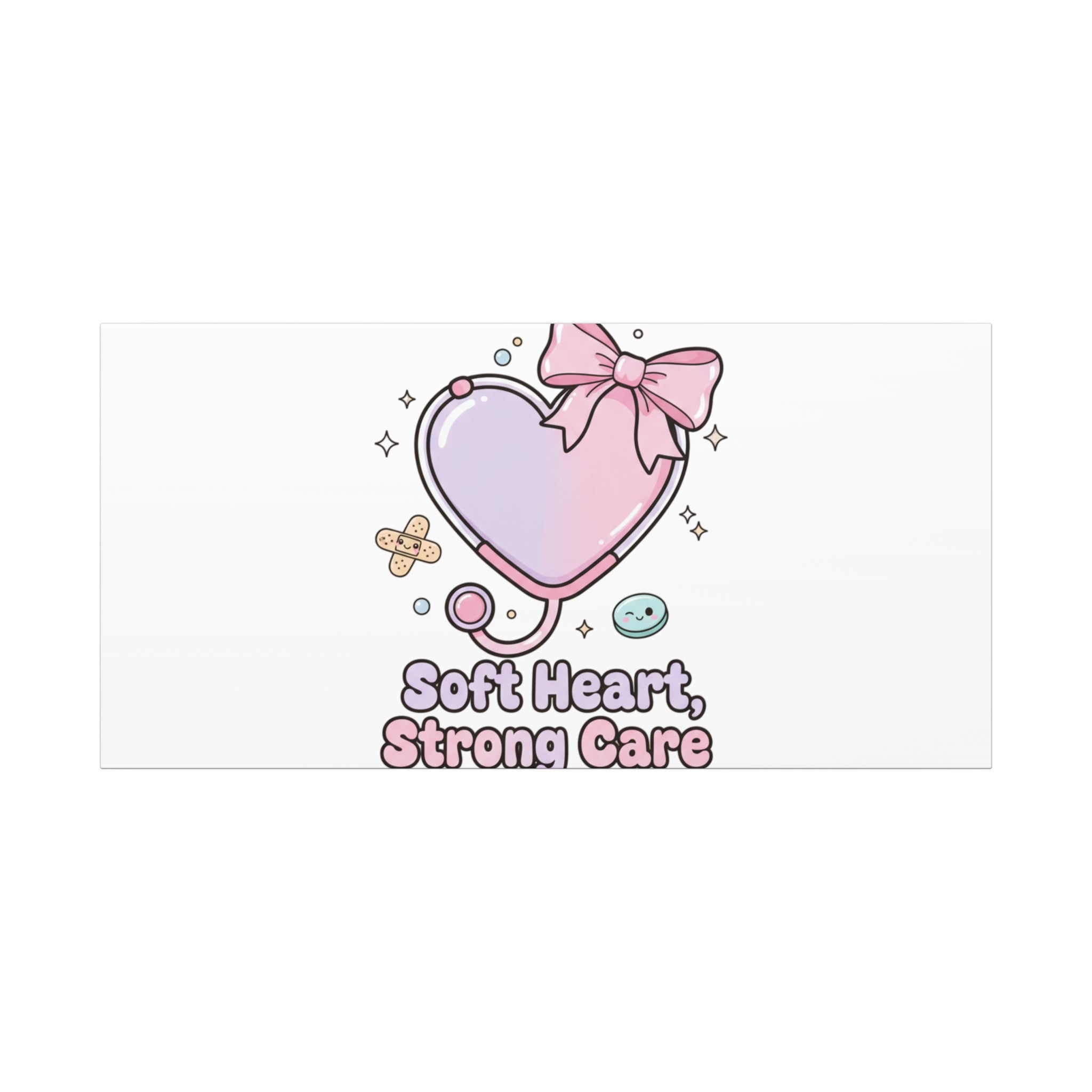 Soft Heart Strong Care Canvas, Pastel Cute Nurse Medical Art | Coquette Healthcare 30" x 15" (Horizontal) 1.25"